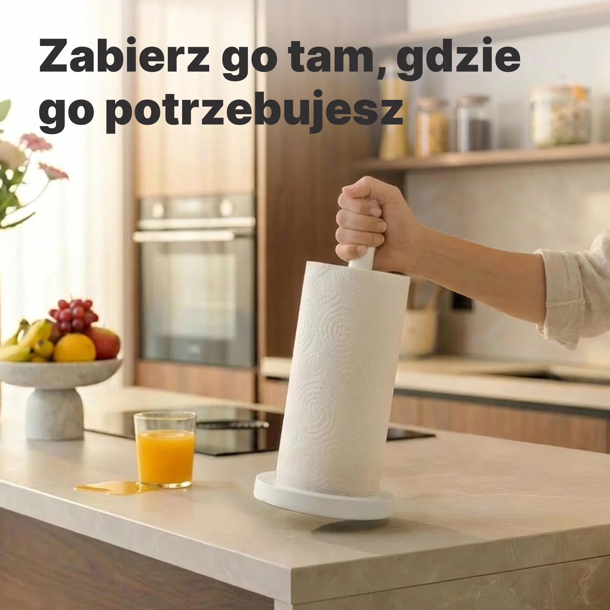 Minismus Uchwyt na ręczniki papierowe kuchenne, stal nierdzewna z obciążonym cokołem i antypoślizgową podkładką dla maksymalnej stabilności, stojący uchwyt na ręczniki papierowe kuchenne (biały)