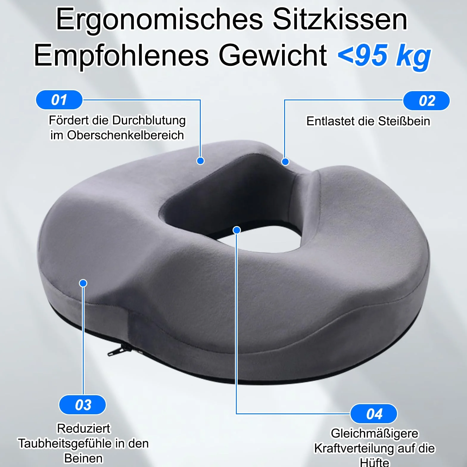 Poduszka Donut na kość ogonową Ergonomiczna z pianki Memory Foam do krzeseł biurowych samochodu wózka inwalidzkiego
