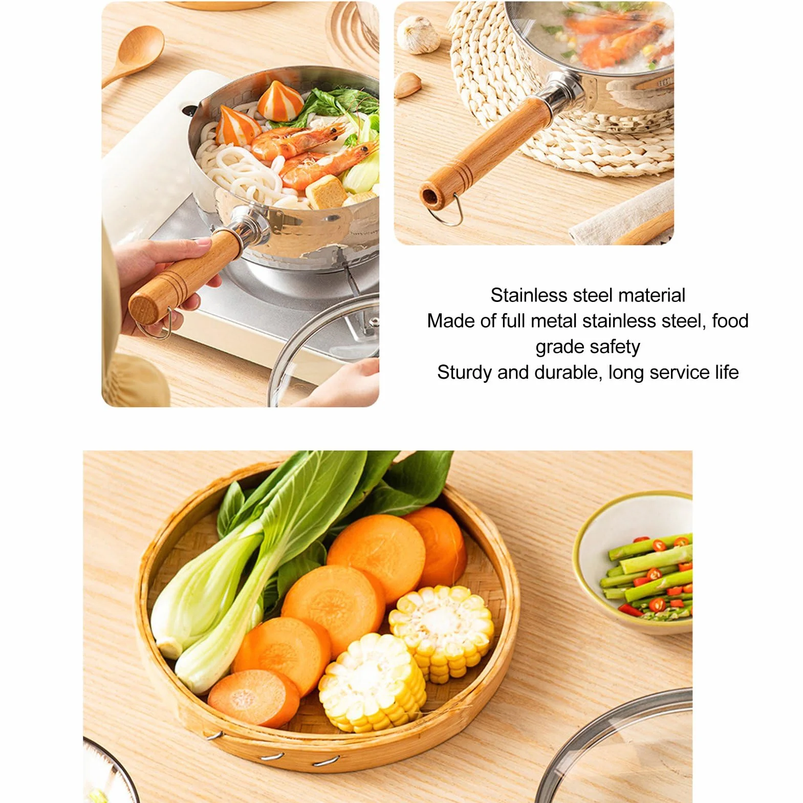 Koreański garnek do ramenu, garnek do gotowania ramen, rondel ze stali nierdzewnej, natychmiastowy garnek do makaronu, równomierne podgrzewanie, łatwy do nalewania garnek do zupy z wygodnym uchwytem,