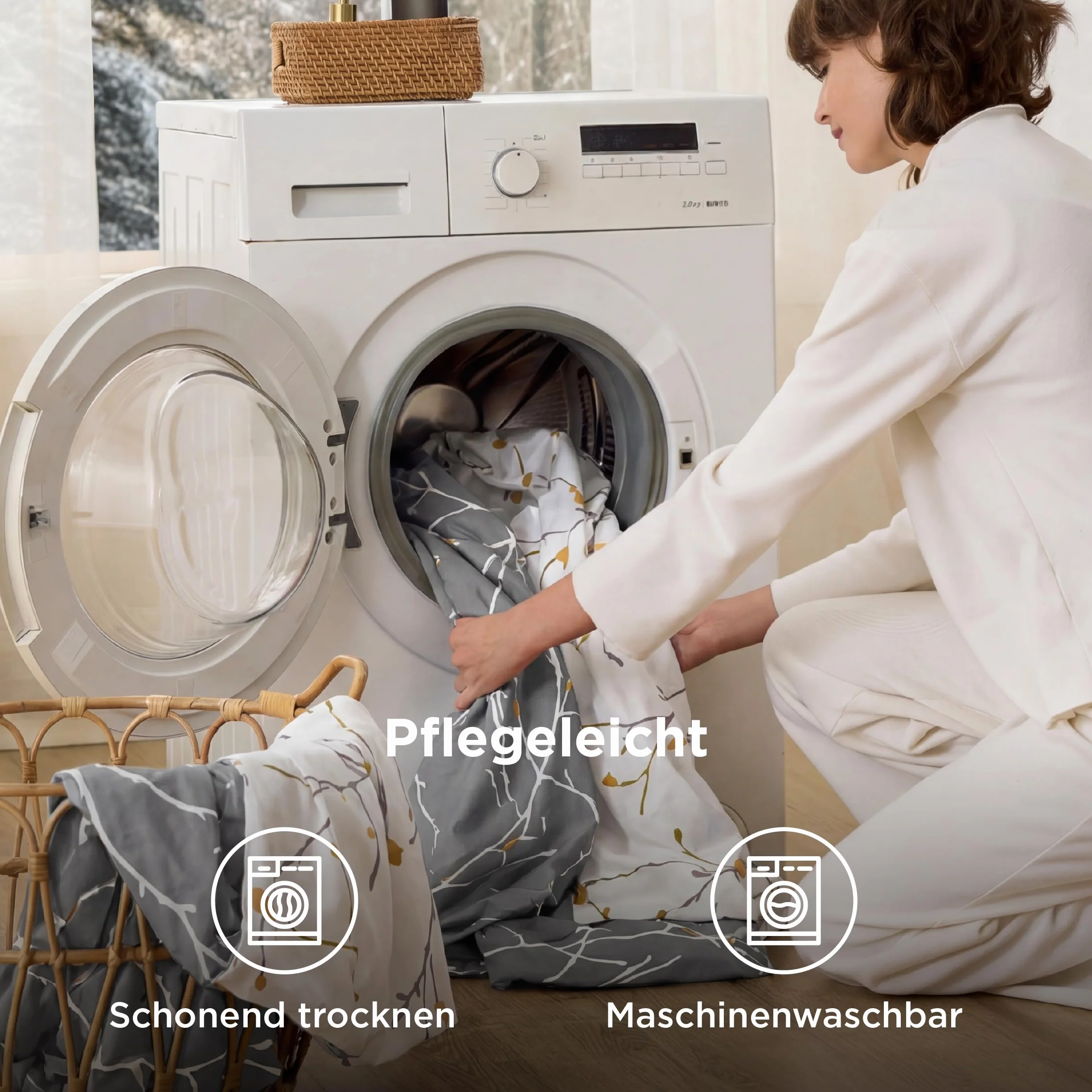 Bedsure Zestaw pościeli ze wzorem w stylu vintage i super miękka oddychająca hipoalergiczna poszewka na kołdrę z mikrofibry z zamkiem błyskawicznym i narożnymi paskami i poszewkami na poduszki, 135 x 200 cm szara i beżowa
