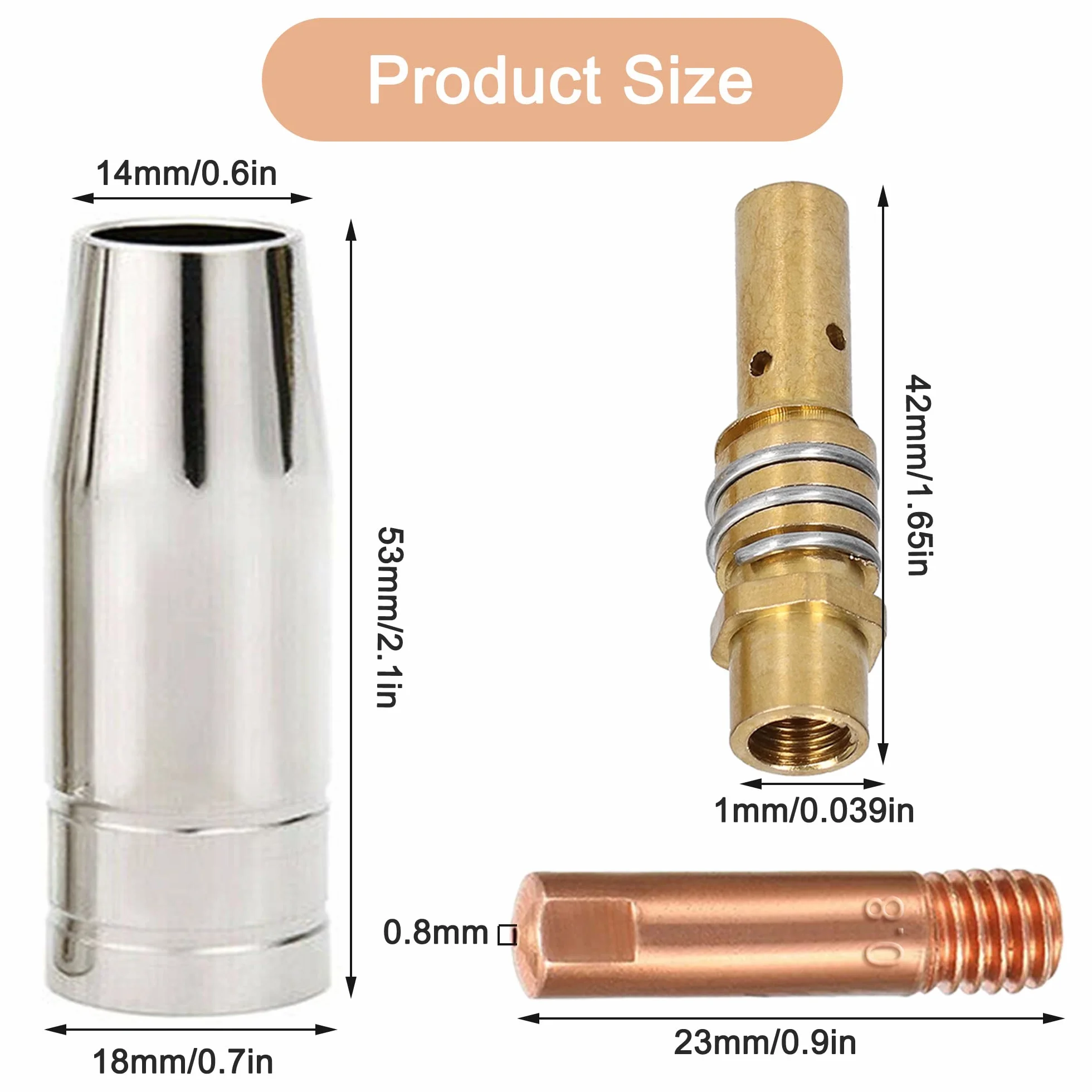 MB15 MIG końcówka stykowa spawalnicza 0,8 mm 0,030'' M6, dysza stożkowa i uchwyt na końcówkę, dyfuzor palnik spawalniczy materiały eksploatacyjne akcesoria do MB15 15AK (13 szt.)