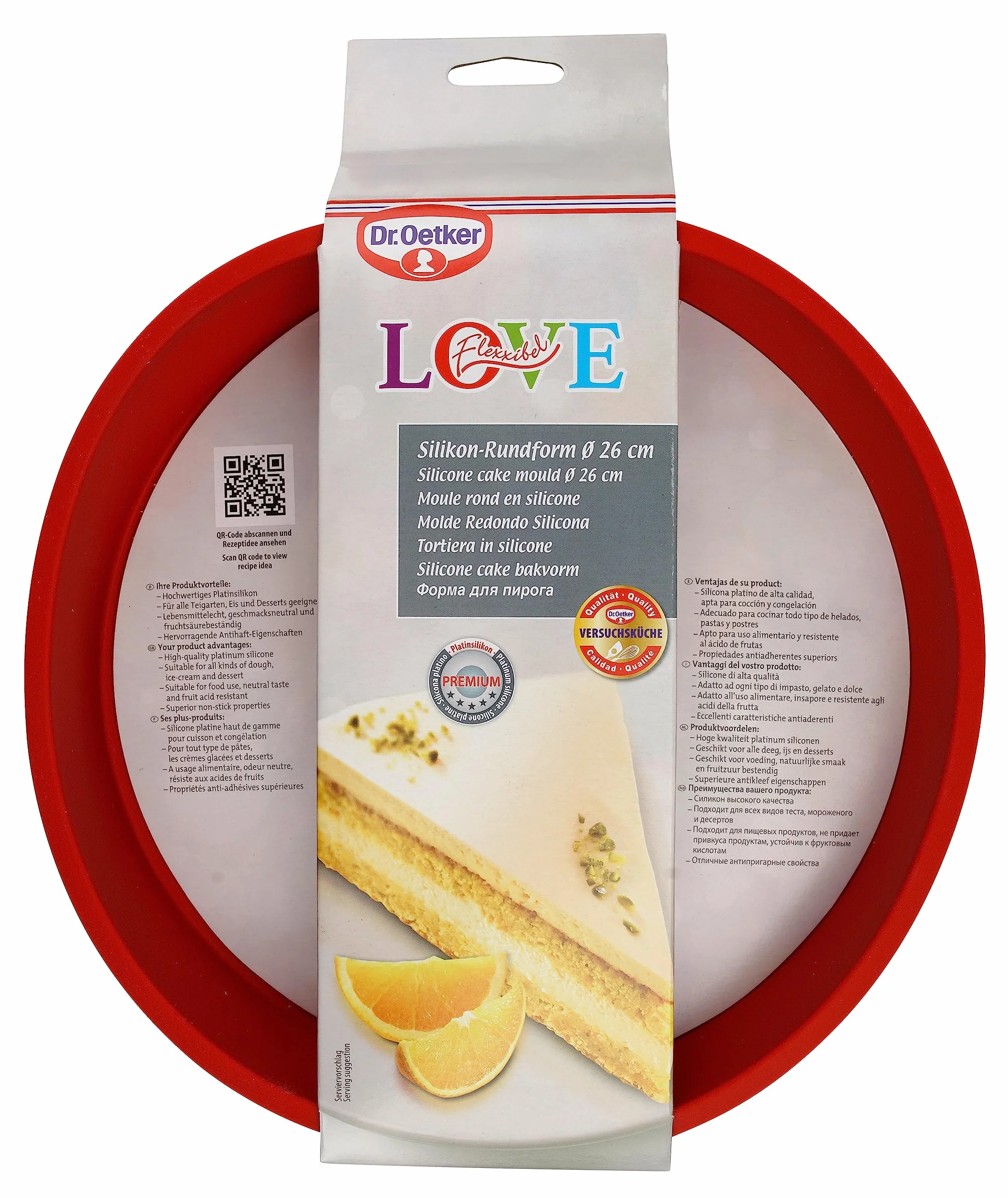 Dr. Oetker Okrągła Elastyczna Forma do Ciasta Owocowego, Silikon, Czerwona, Ø 26 cm