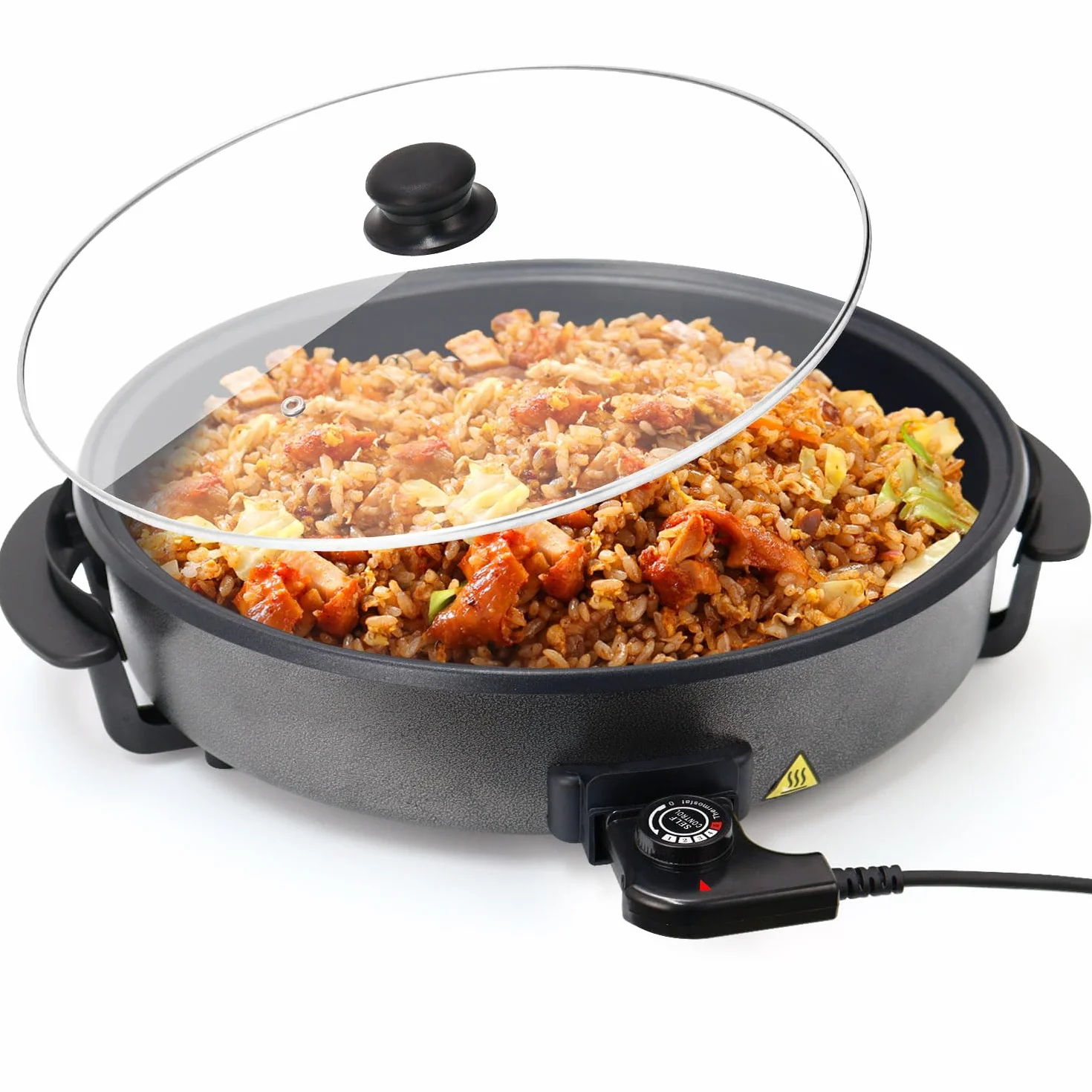 elektryczna patelnia wielofunkcyjna, Ø 42 x 7 cm, 1500 W, elektryczny patelnia do pizzy z pokrywką, imprezowa 8,7 l