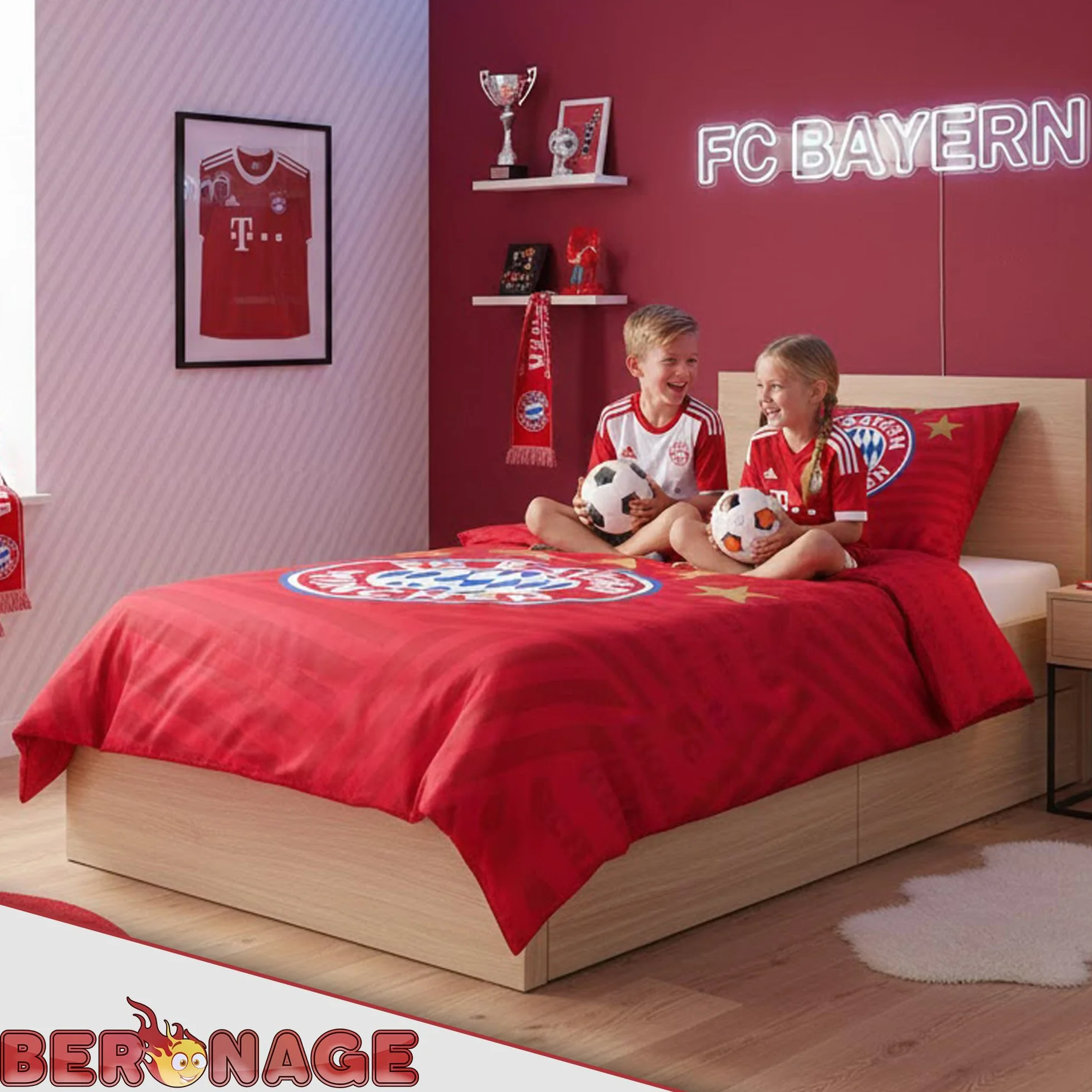 FC Bayern München Pościel Player czerwona 135 x 200 cm + 80 x 80 cm 100% bawełna renforcé/linon rekordmeister Mia san Mia Allianz Arena piłka nożna artykuł dla fanów z zamkiem błyskawicznym pomysł na