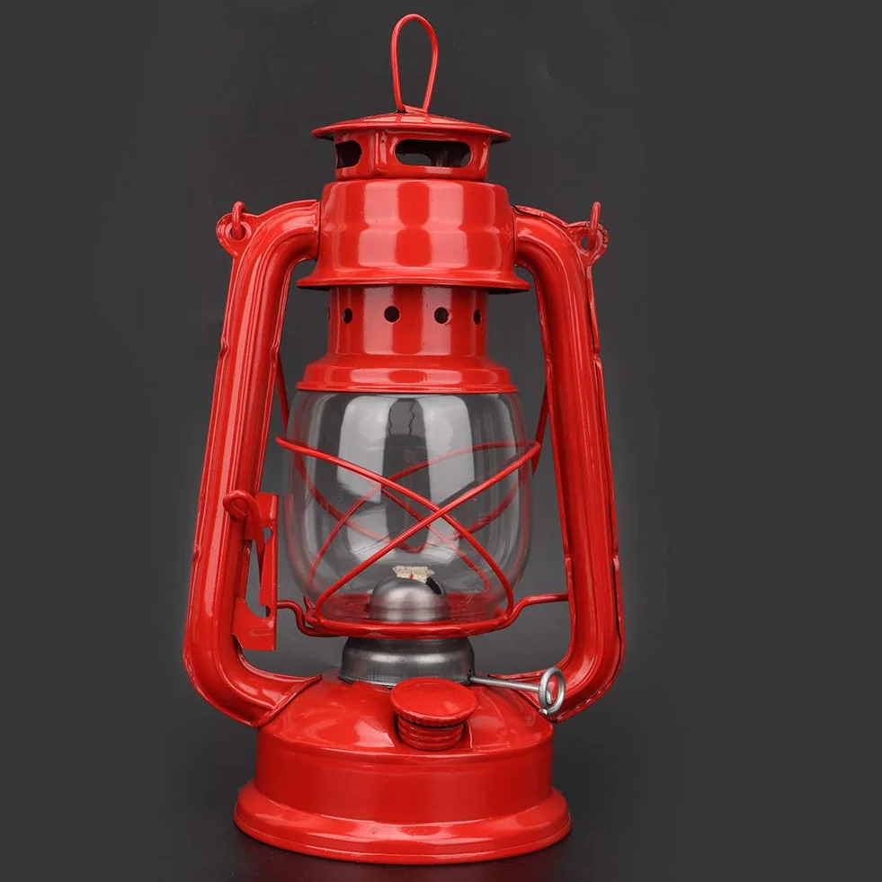 Zabytkowa Lampa Naftowa, Retro Lampy Olejowe do Wnętrz i na Zewnątrz, Wisząca Latarnia Olejowa Lampa Naftowa na Kemping, Piesze Wycieczki z Plecakiem Impreza Pub(czerwony)