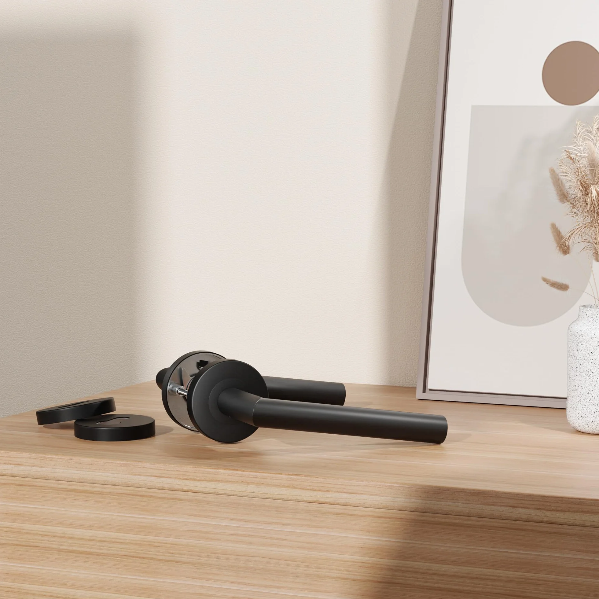2 sztuki klamki do drzwi ze stali nierdzewnej HAIFUAN z otworem cylindrycznym, zestaw klamek do drzwi, drążek do drzwi, kolor czarny (S02-103C-B-2)