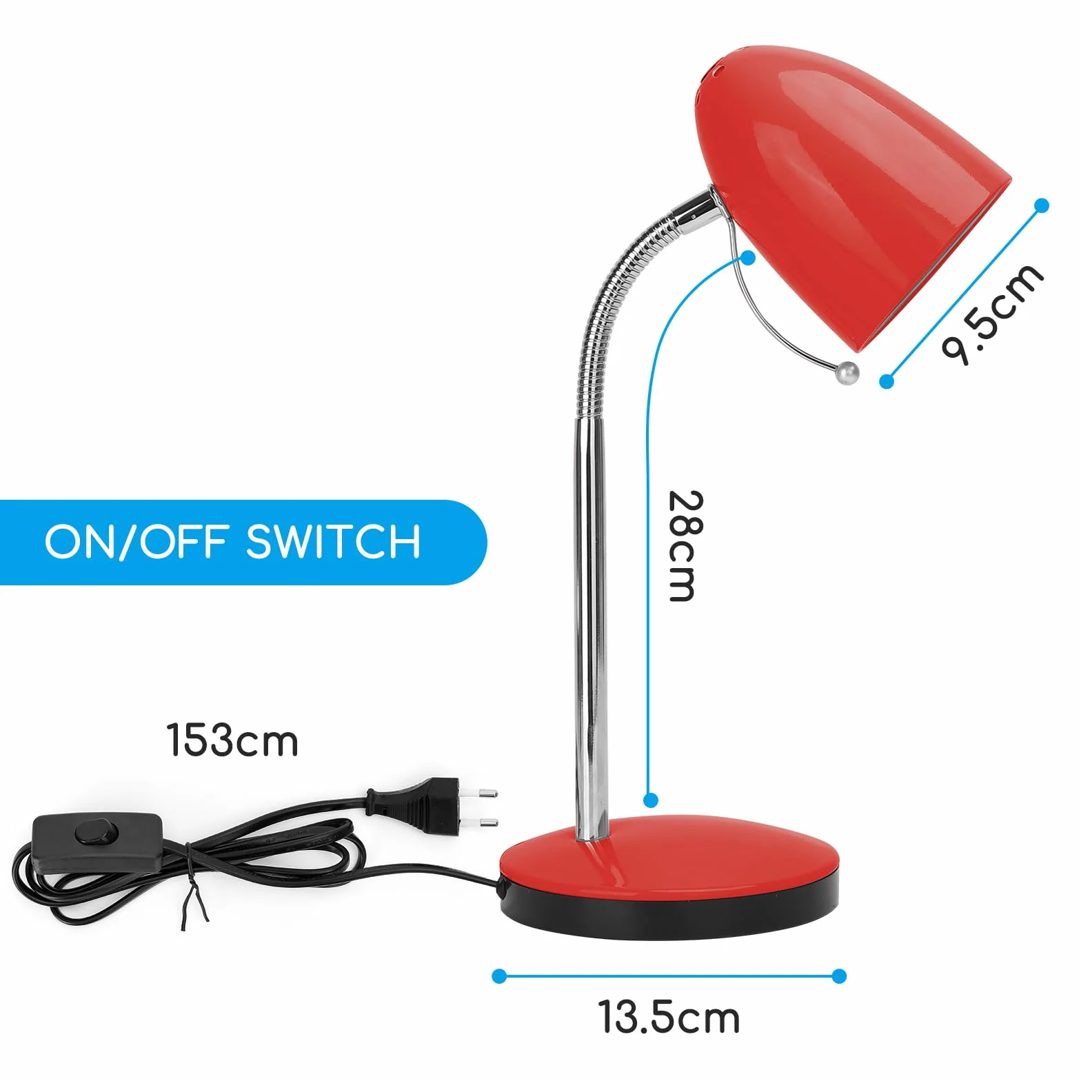 Aigostar Lampa Biurkowa Retro - Lampa Kreślarska na Żarówkę E27, Regulowana Lampka na Biurko do Nauki, Czytania i Pracy, dla Dzieci i Młodzieży, Biała (Bez Żarówki), Czerwony