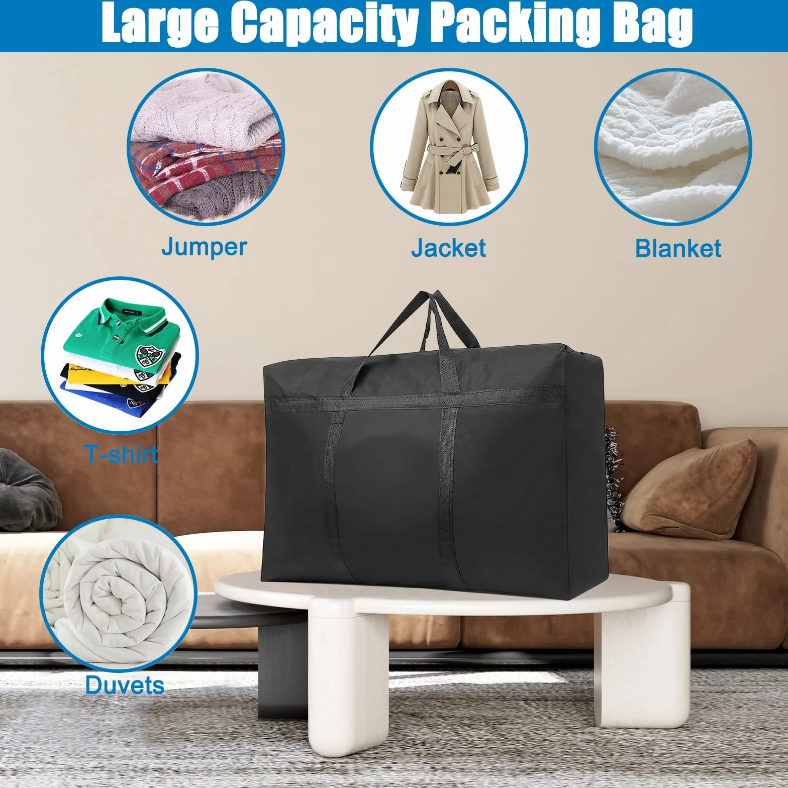 2 sztuki torby do przechowywania kołder 180L, IETWATE 1680D Oxford Heavy Big Bag, wodoodporne trwałe pudła do przeprowadzki duże ze wzmocnionym uchwytem, 100 x 55 x 26 cm duża torba na zamek