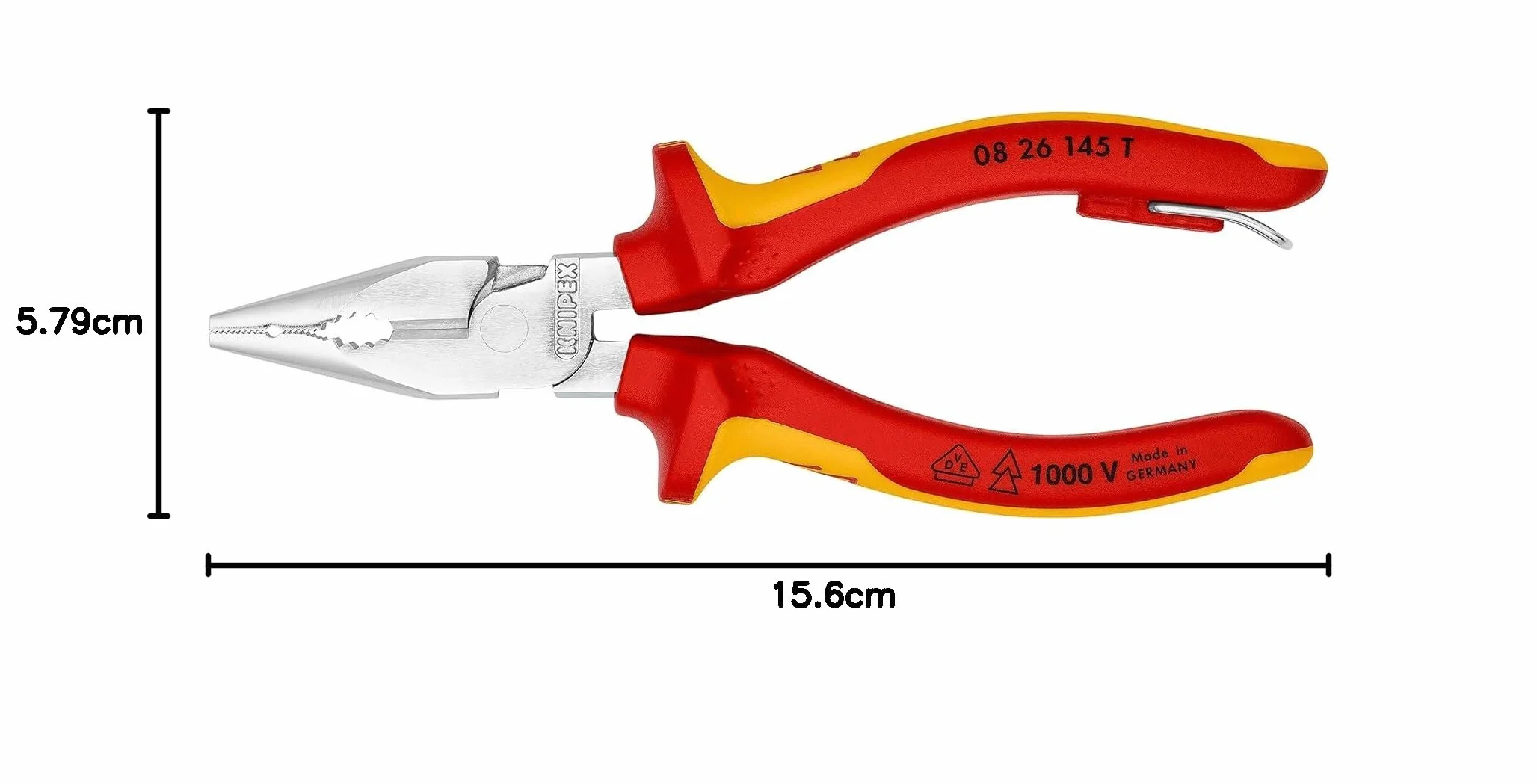 KNIPEX Szczypce uniwersalne z ostro zakończonymi szczękami chromowany z wielokomponentowymi nasadkami izolowanymi wg VDE 145 mm, 08 26 145 T