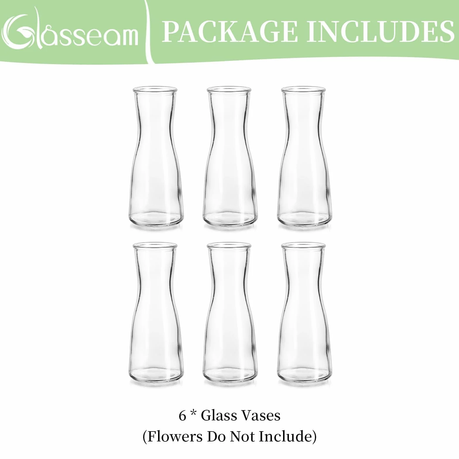 Glasseam Mały wazon na kwiaty, nowoczesny zestaw wazonów na pąki 6 sztuk, uroczy przezroczysty szklany wazon na ślub, centralny element stołu jadalnego, dekoracyjny wazon, minimalistyczne wazony na