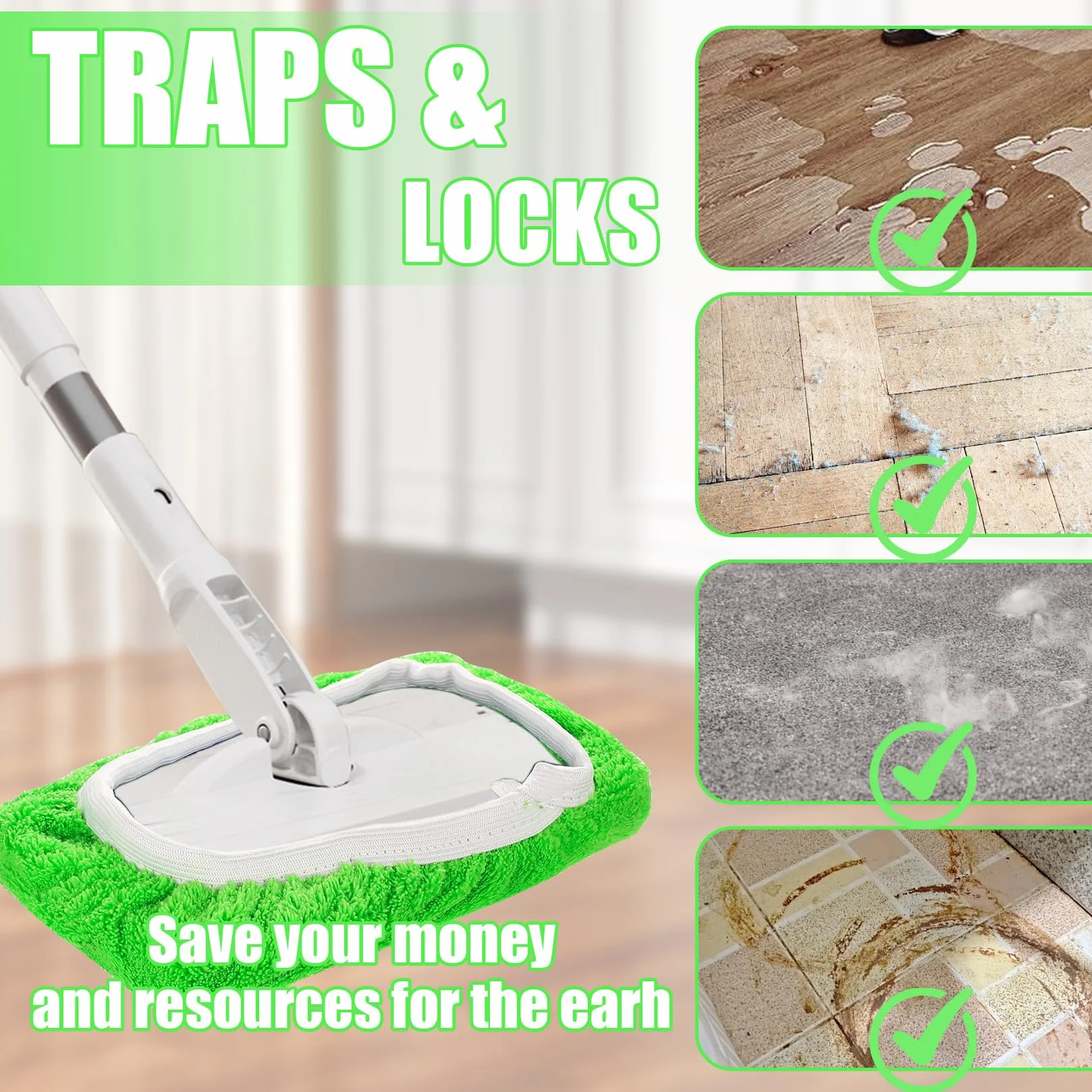 9 ściereczek do mopów Swiffer Sweeper, nakładki na mopy do suchych ściereczek do podłóg Swiffer, wkłady wielokrotnego użytku z mikrofibry do mokrych ściereczek do podłóg, czyszczenie twardych podłóg i