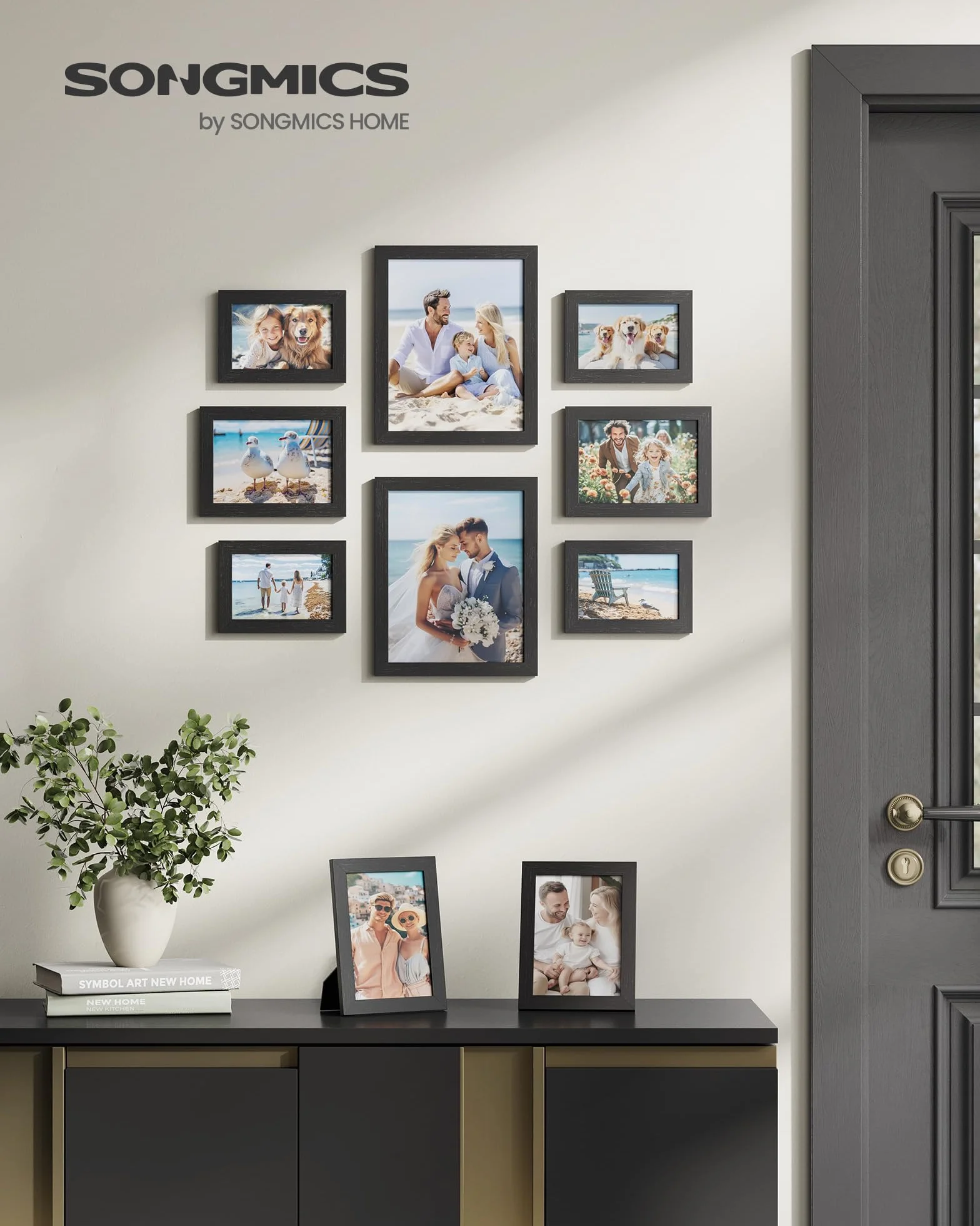SONGMICS ramki na zdjęcia, zestaw 10 ramek na zdjęcia - 2 szt. 20 x 25 cm, 4 szt. 13 x 18 cm i 4 szt. 10 x 15 cm, wykonane z płyty pilśniowej, czarne RPF310H