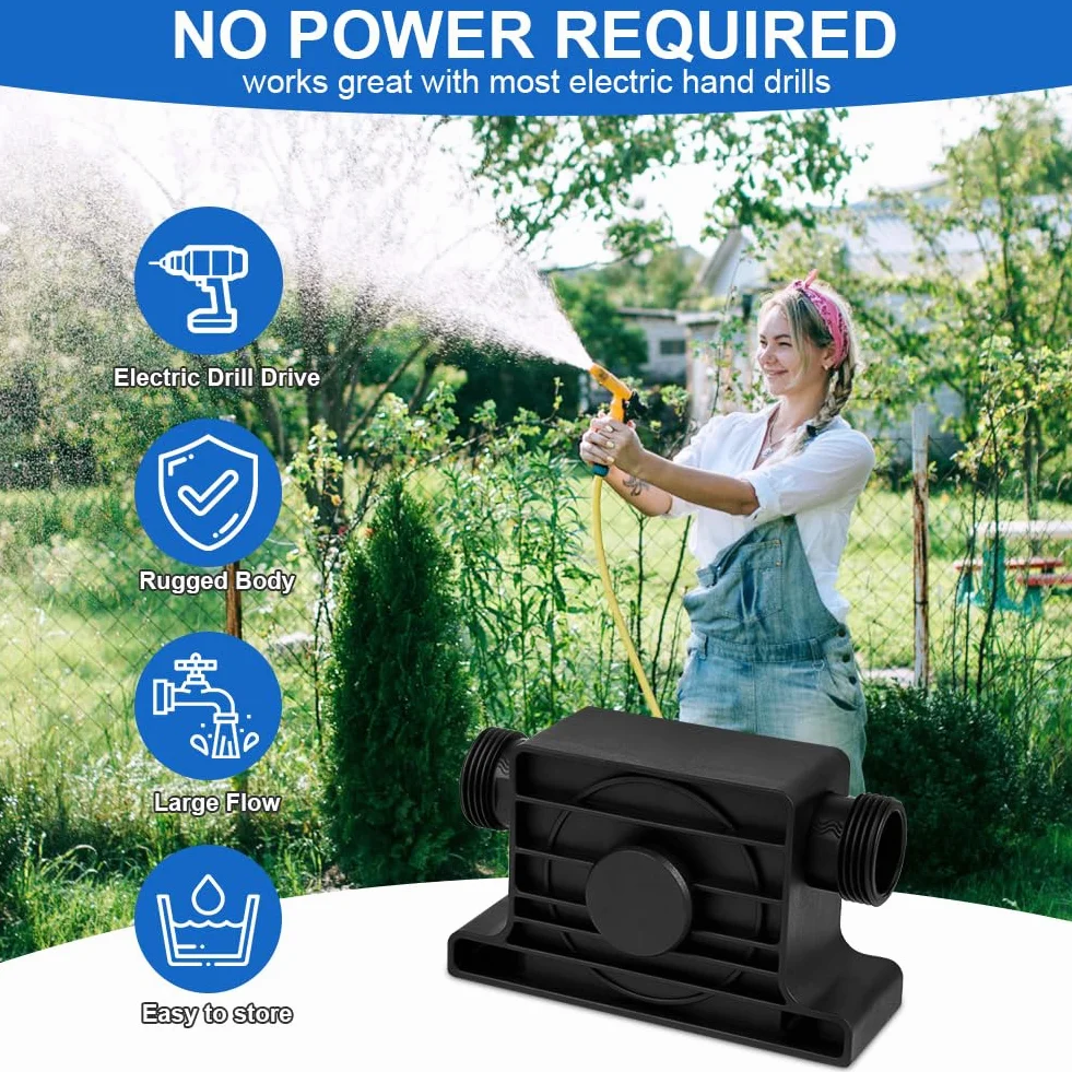 Flintronic Pompa wodna bez napędu, waterpomp, 900 L/H zelf aanzuigende overhevelpomp, accuschroefpomp, met 2m slang, voor water, olie, brandstoffen, dieselmotoren, vloeibaar water | Max. 3500 tpm