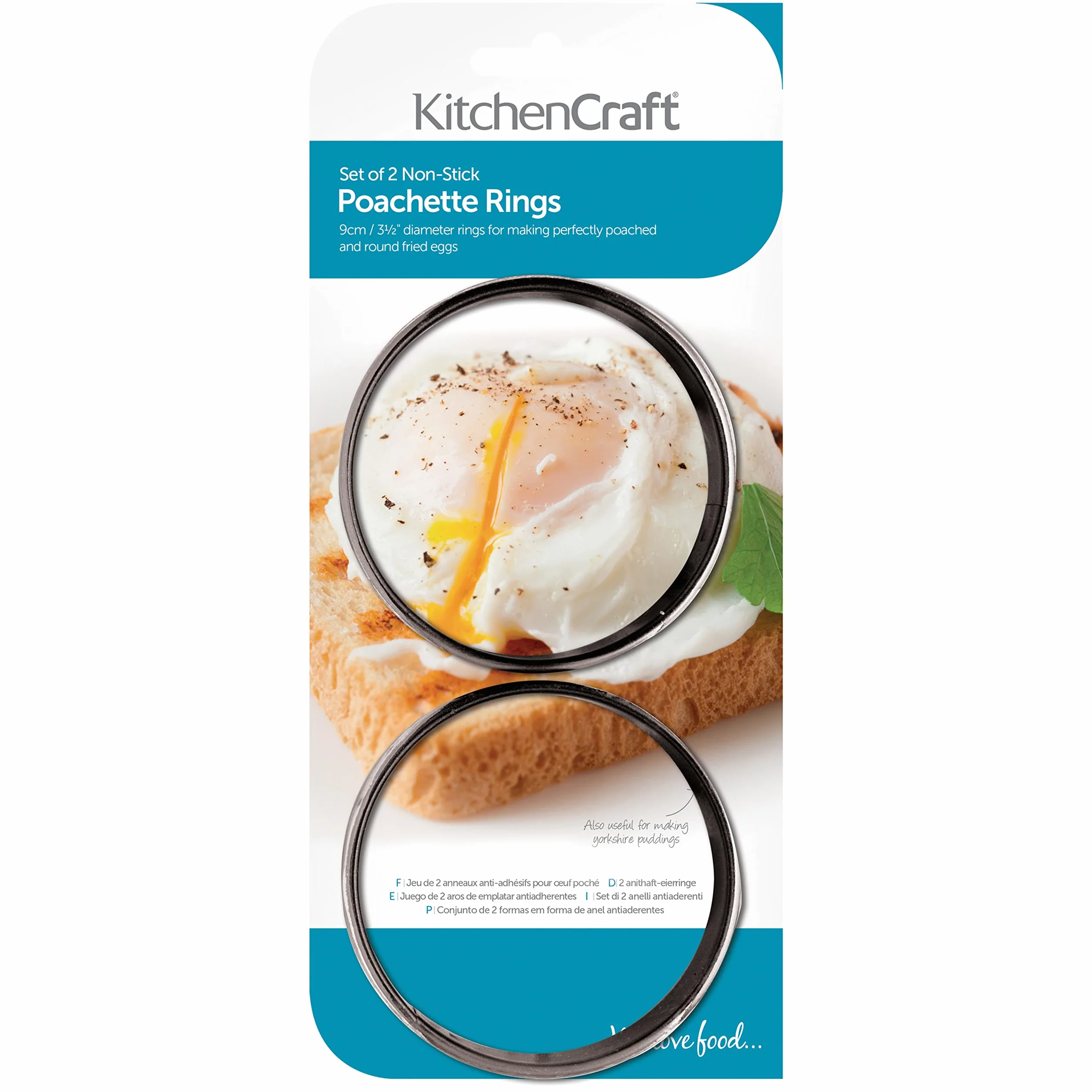 KitchenCraft pierścienie do jajek ze stali nierdzewnej, nieprzywierające, zestaw 2 szt.