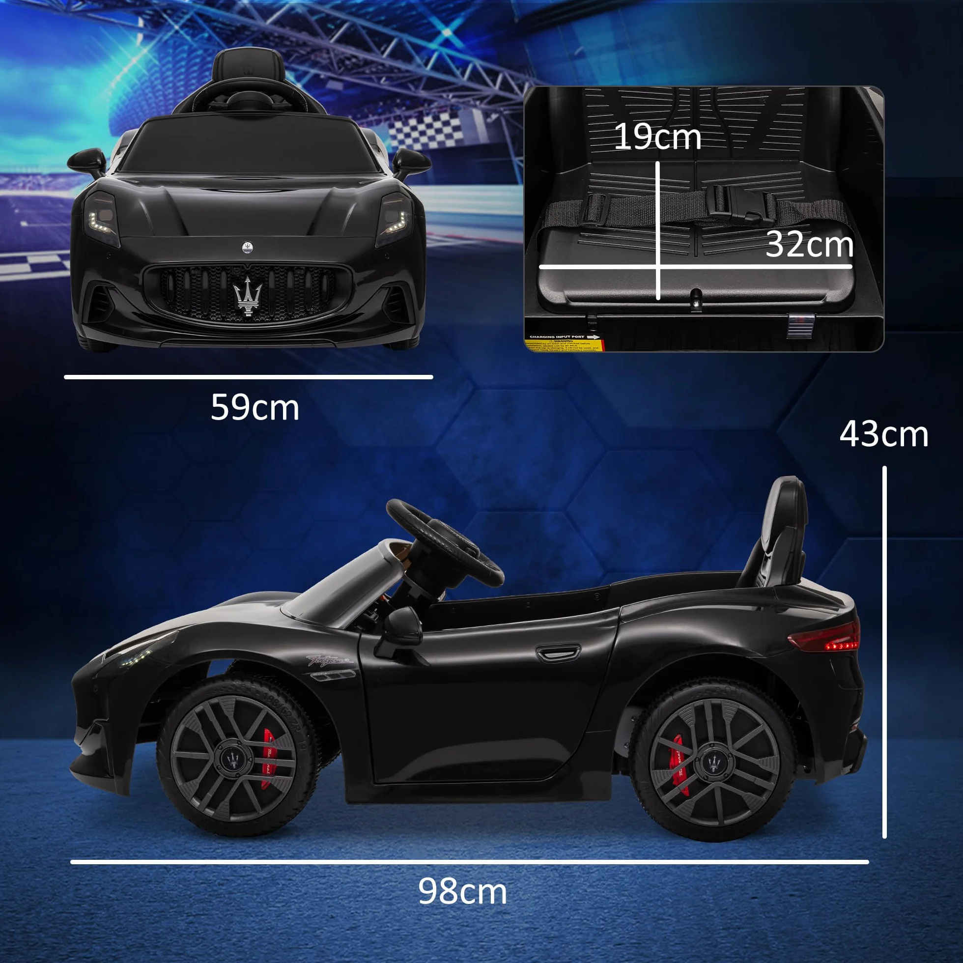 AIYAPLAY Maserati Gran Turismo Folgore, samochód elektryczny dla dzieci, 12 V, pilot zdalnego sterowania, reflektory LED, muzyka, klakson, MP3, samochód dla dzieci od 3 do 5 lat, czarny