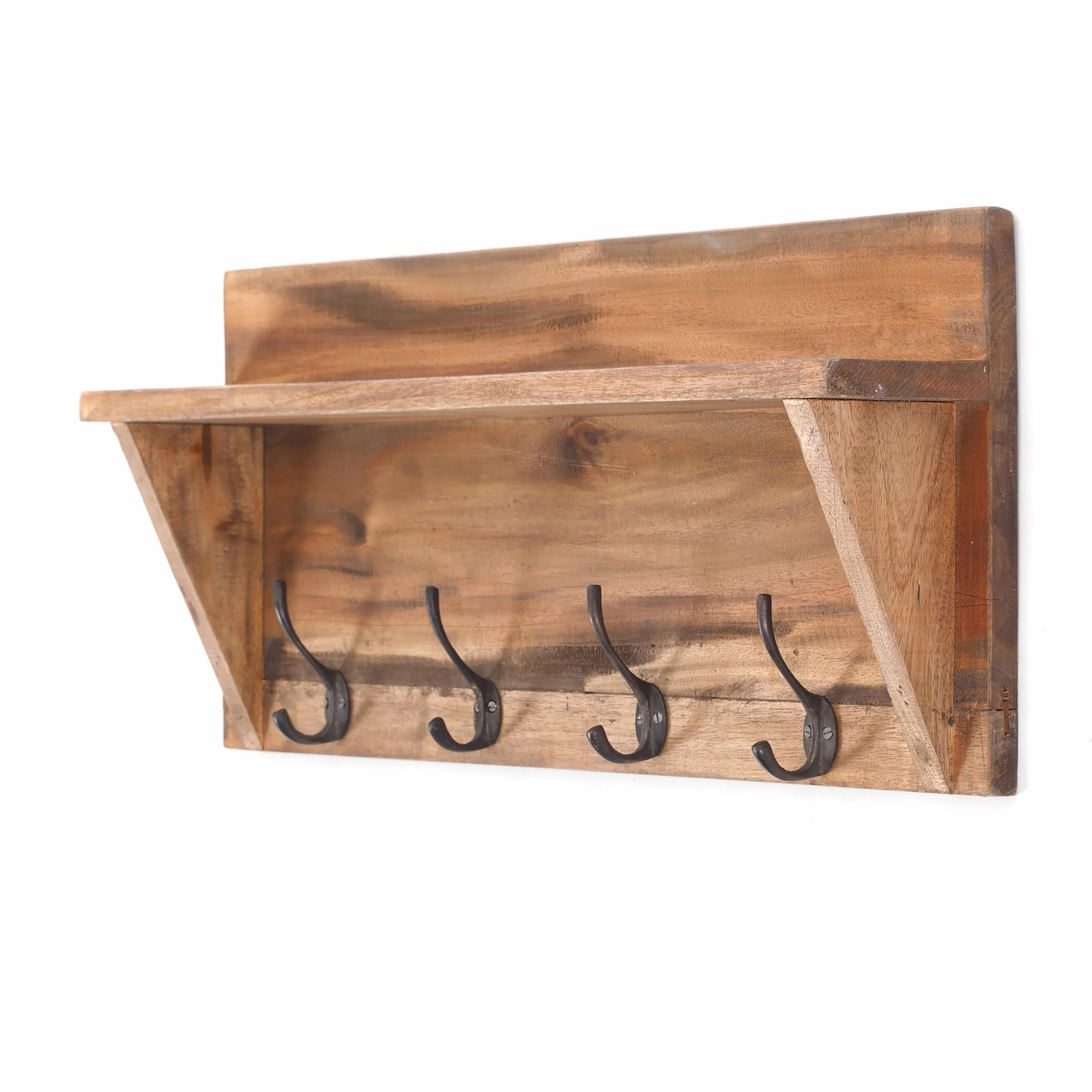 DESIGN DELIGHTS Rustykalna garderoba ścienna z regałem w stylu vintage | 60 x 26 x 10 cm (szer. x wys. x gł.), drewno z recyklingu, regał ścienny z 8 haczykami na ubrania, garderoba do korytarza
