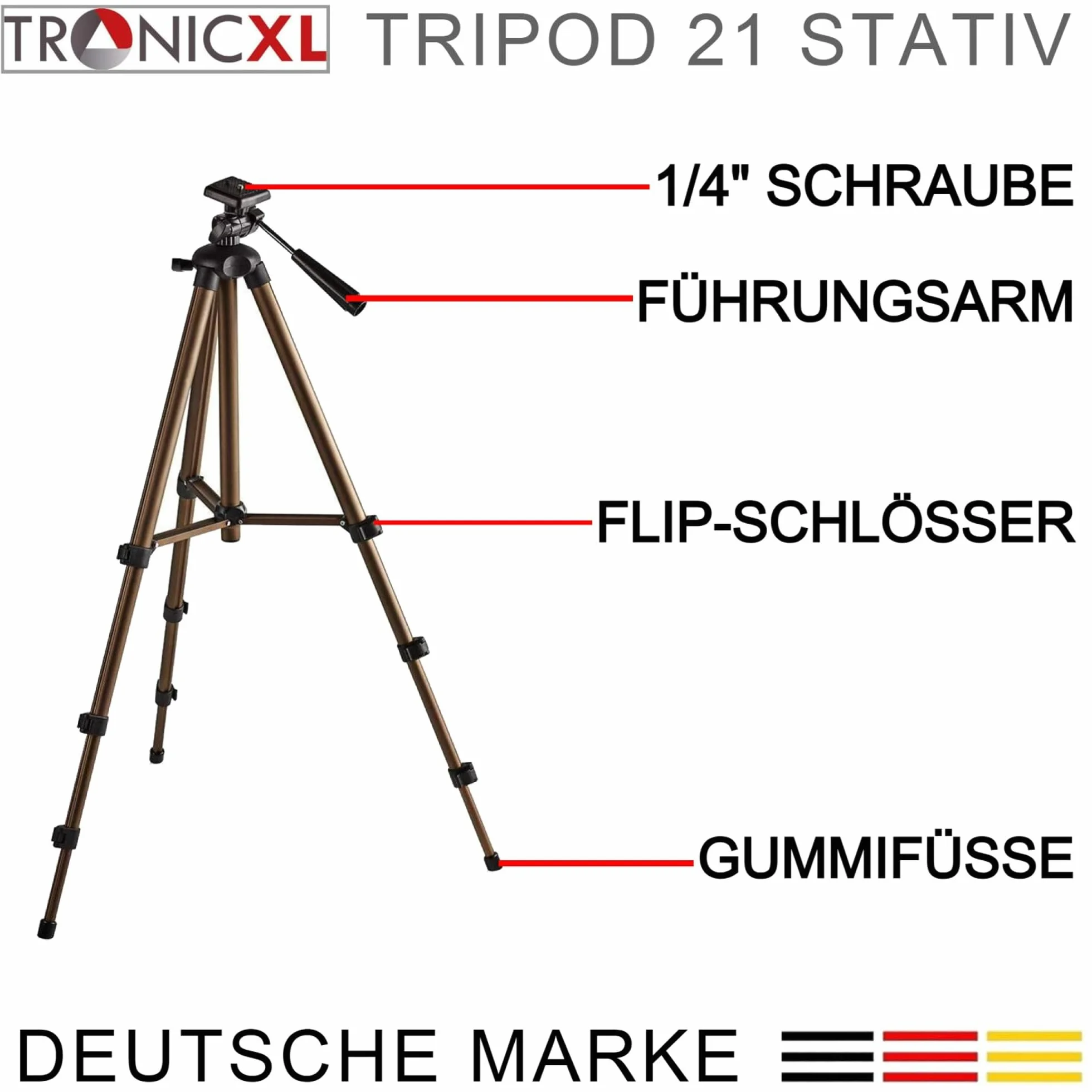 TronicXL Statyw budowlany 1,30 m do laserowego niwelatora, lasera krzyżowego, Einhell Bosch Dewalt Makita Flex Leica Stanley Meterk Tacklife Huepar Firecore Skil 1/4 cala 3/8 tripod