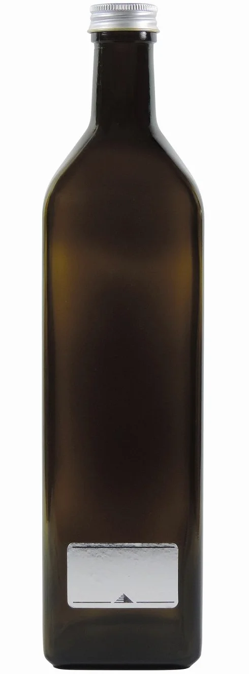 2 x zielono-brązowa szklana butelka 1000 ml, butelka na olej z 2 etykietami do opisywania