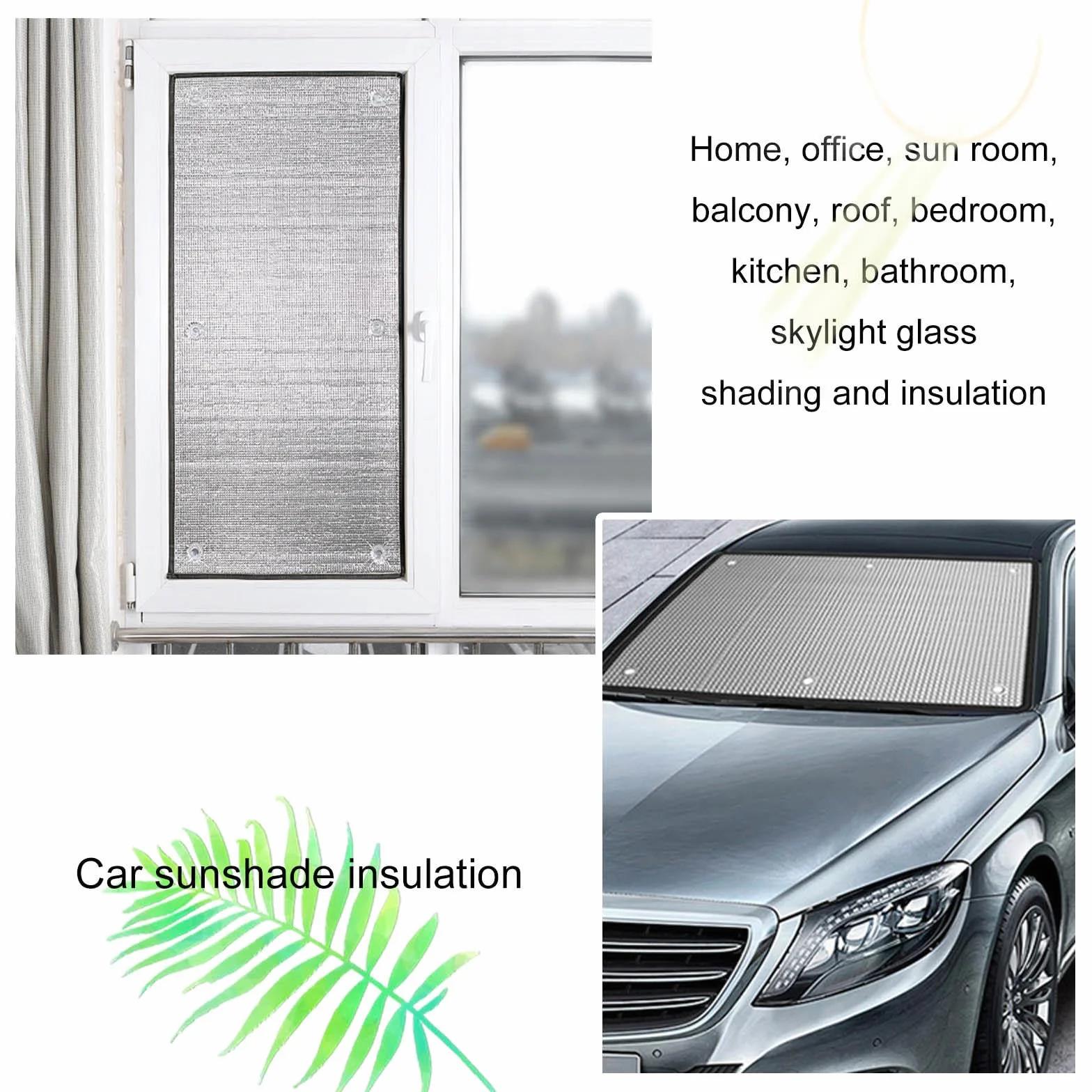 Folia termoizolacyjna z aluminium, folia zaciemniająca, samoprzylepna, odbijająca ciepło, z przyssawką, ochrona przed słońcem, antyrefleksyjna, 60 x 120 cm