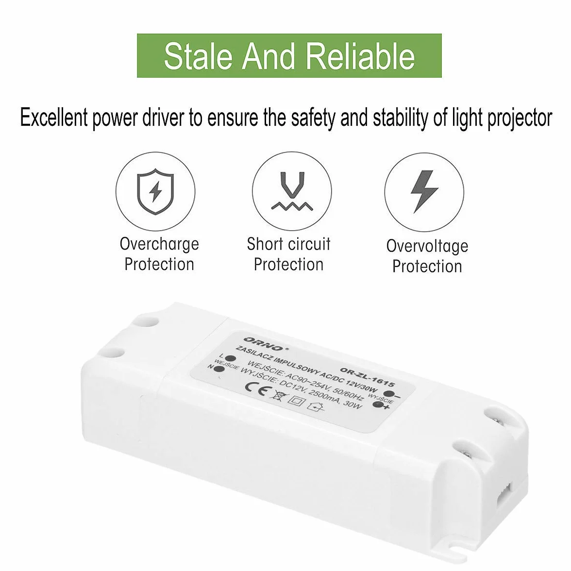 Orno Transformator LED 12 V (90 V-254 V na 12 V) do żarówek LED G4 MR11 MR16 GU5.3 LED lub sterowników pasków świetlnych (6 W-50 W), IP20