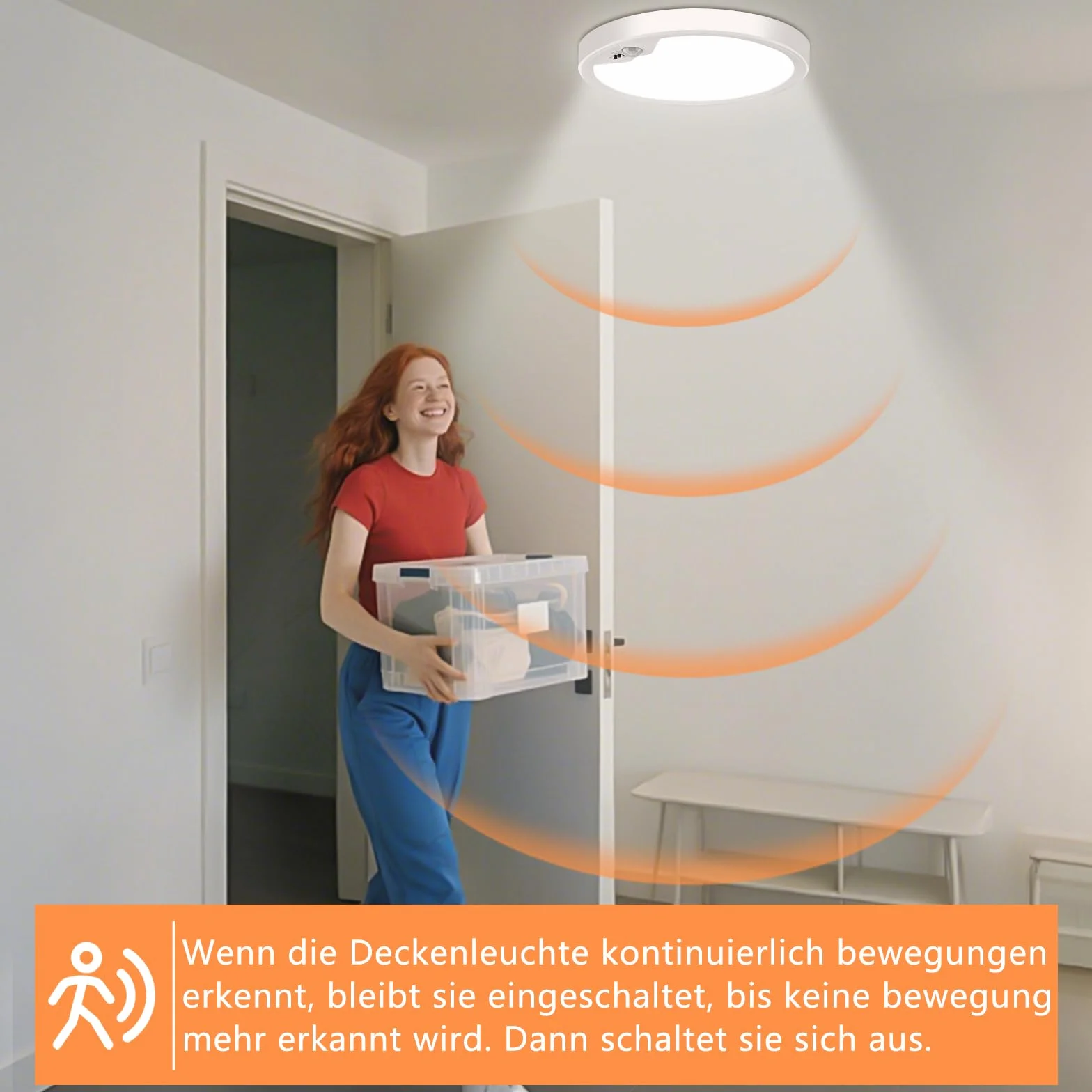 Oumida lampa sufitowa LED z czujnikiem ruchu, 18 W, lampa sufitowa z czujnikiem ruchu do wnętrz, okrągłe światło z czujnikiem ruchu do sypialni, korytarza, kuchni, łazienki, balkonu, piwnicy, garażu