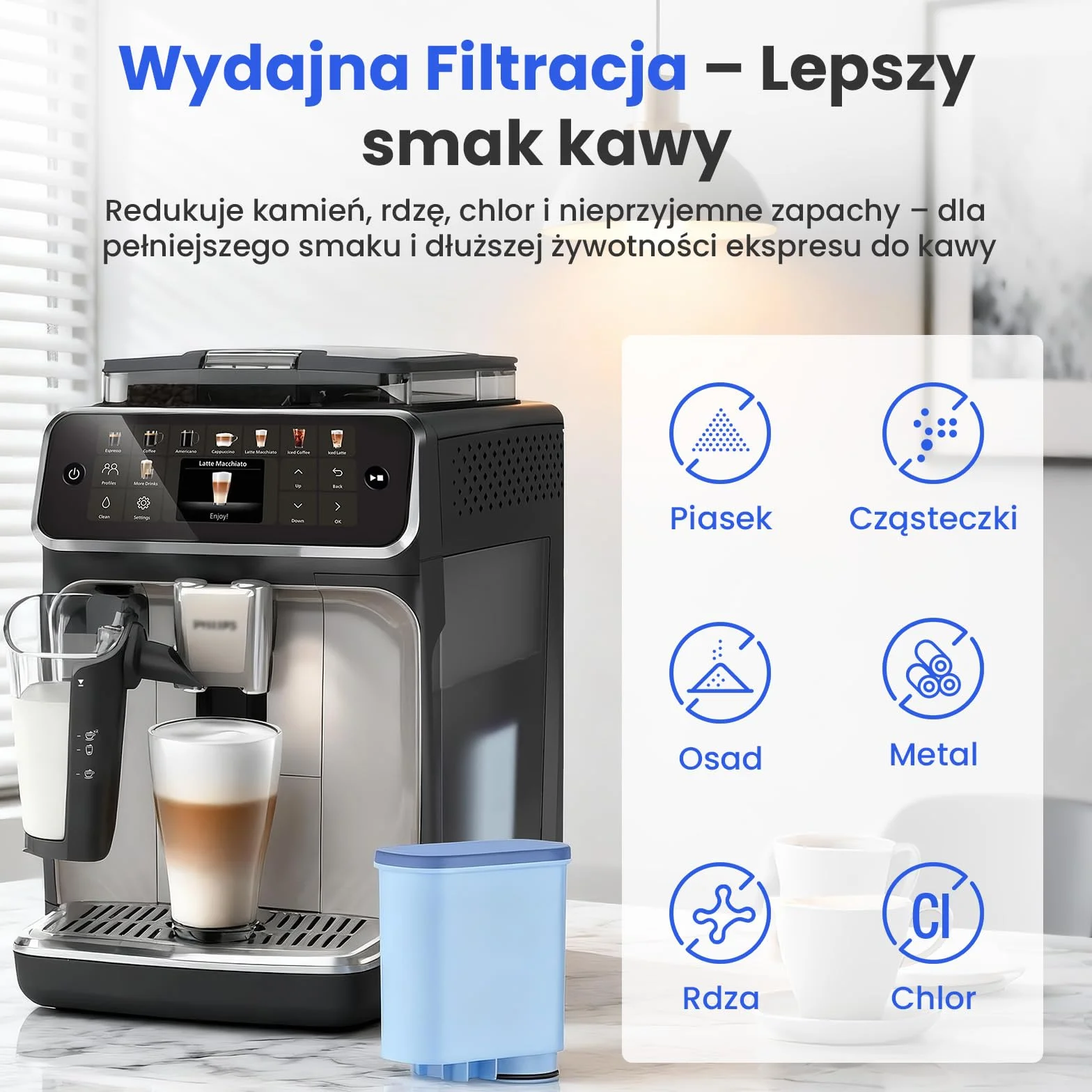 Filtr do wody do Philips AquaClean CA6903/10 CA6903/22-6 sztuki wkładu filtrującego kompatybilny z ekspresem do kawy Saeco Philips LatteGo – nie zawiera BPA, wapnia, poprawia smak (6)