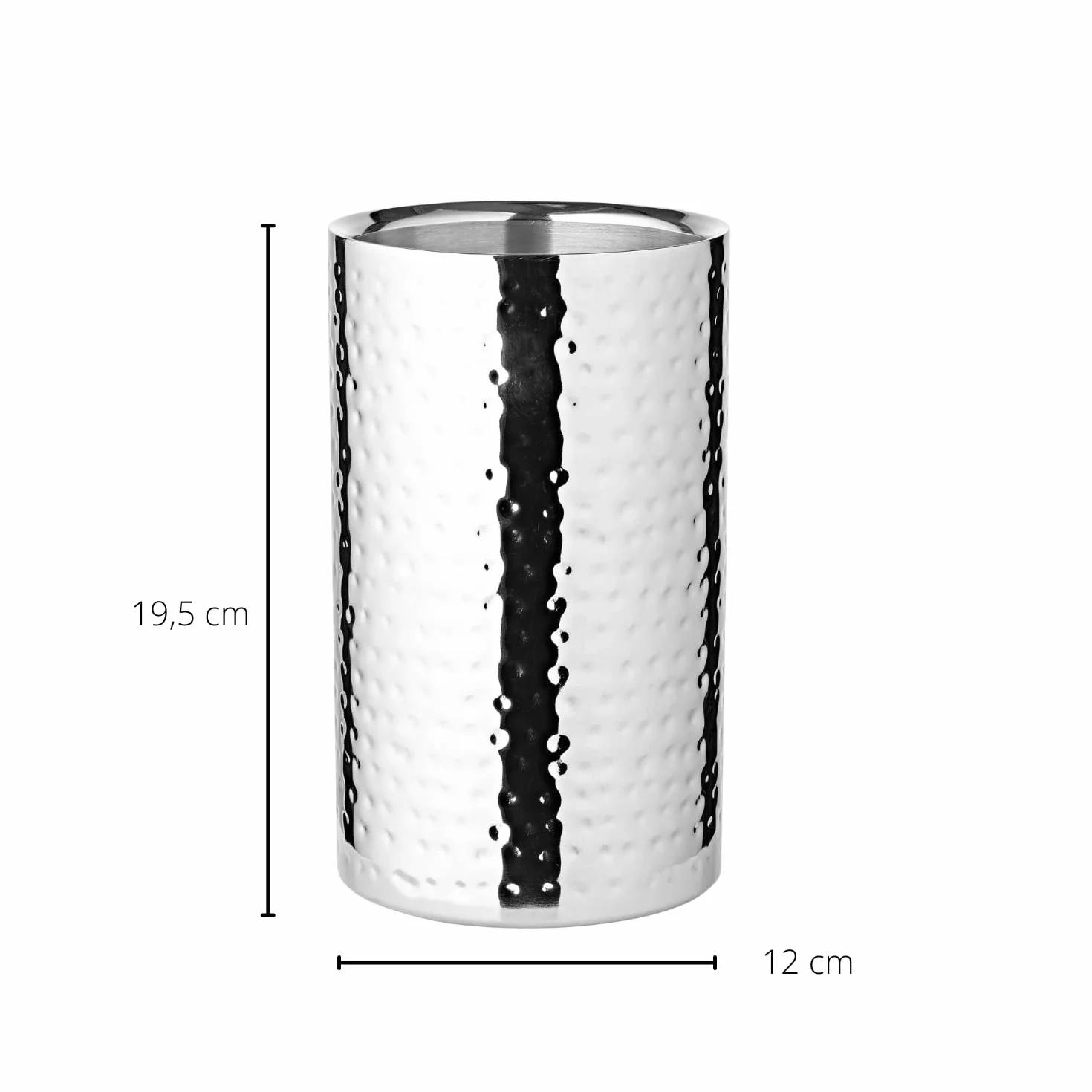EDZARD Nebraska chłodziarka do butelek, wysokość 20 cm, średnica 12 cm, na 1 butelkę, z podwójnymi ściankami, stal nierdzewna polerowana na wysoki połysk, młotkowana, ręczna robota – chłodziarka do