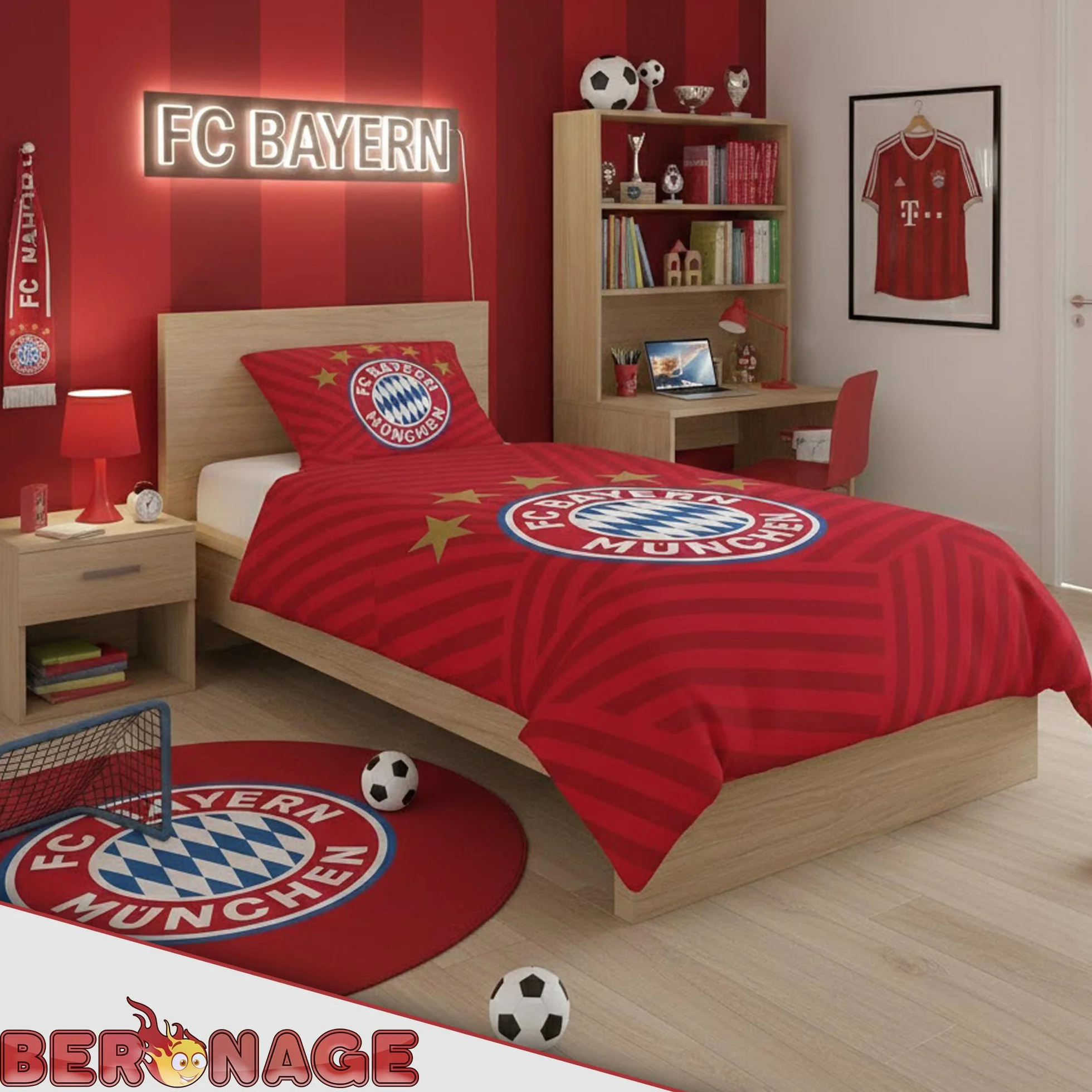 FC Bayern München Pościel Player czerwona 135 x 200 cm + 80 x 80 cm 100% bawełna renforcé/linon rekordmeister Mia san Mia Allianz Arena piłka nożna artykuł dla fanów z zamkiem błyskawicznym pomysł na