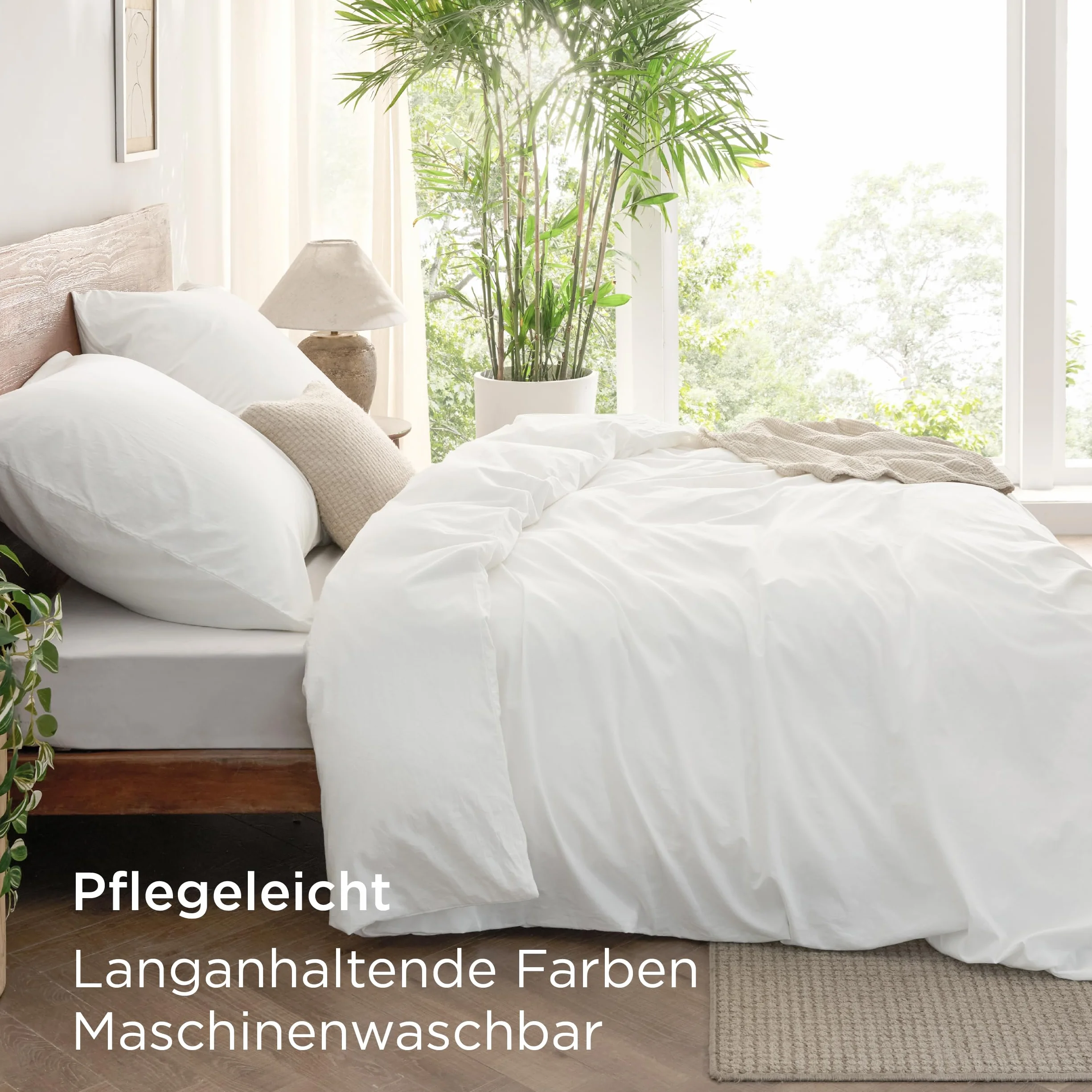 BEDSURE 3-częściowy komplet pościeli 200 x 200 cm, bawełna na lato, biała poszwa na kołdrę z 2 poszewkami na poduszkę 80 x 80 cm, podobna tekstura do pranego lnu, Öko-TEX zestaw pościeli z zamkiem