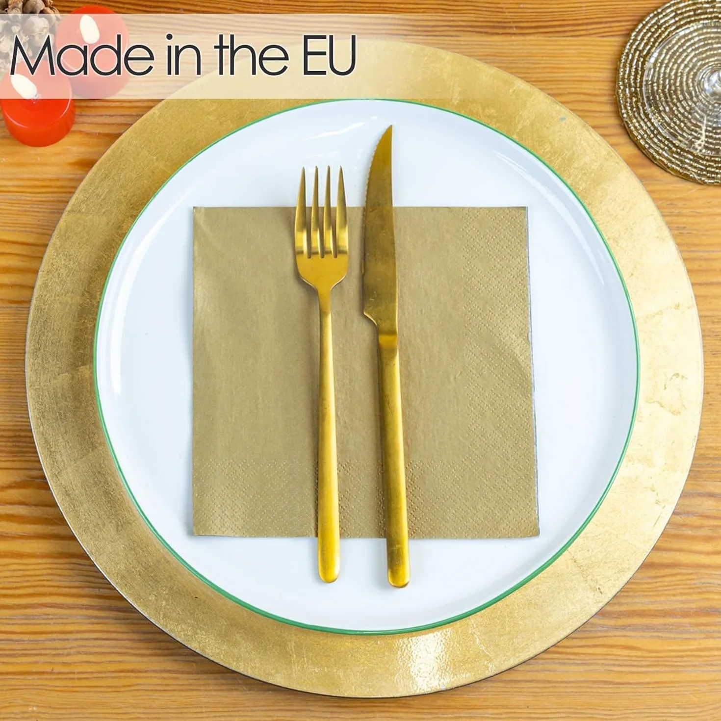 Talking Tables 100 sztuk miękkich papierowych serwetek w złotym kolorze na Boże Narodzenie, urodziny, wesele, catering, naczynia, jednorazowe, nadające się do recyklingu, wyprodukowane w UE,