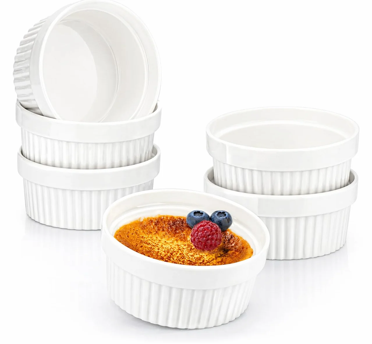 COM-FOUR® 6x Formy do sufletów - ceramiczne, zaroodporne naczynia do creme brulee - naczynie deserowe np. do Ragout Fin - po 270 ml - w kolorze bialym