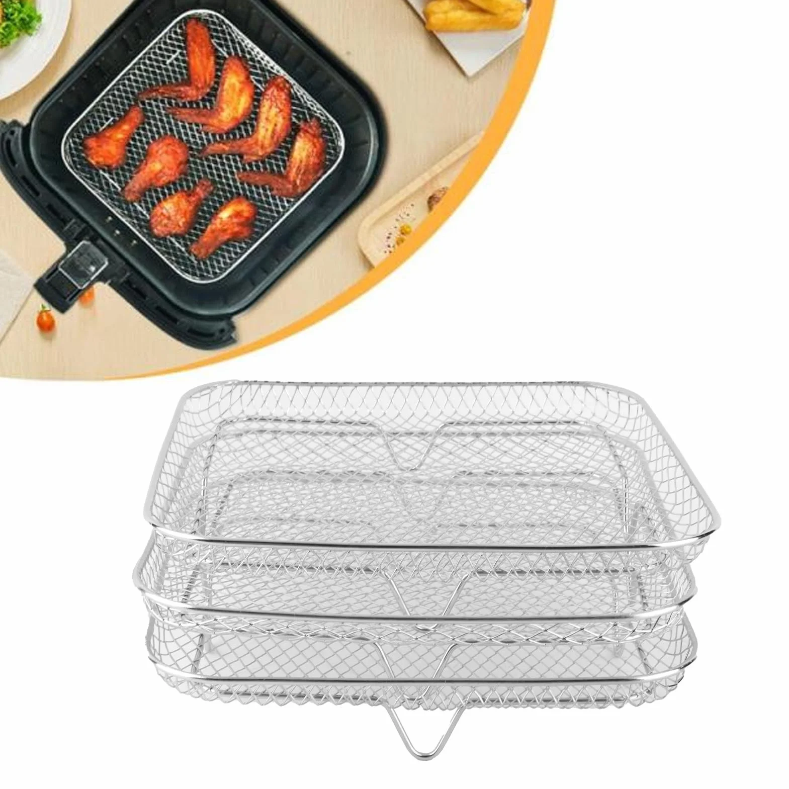 Kosz do frytownicy powietrznej do piekarnika, kosz do grillowania ze stali nierdzewnej do 20 cm, nieprzywierający kosz siatkowy, taca na frytownicę, druciany kosz do smażenia, mrożonych