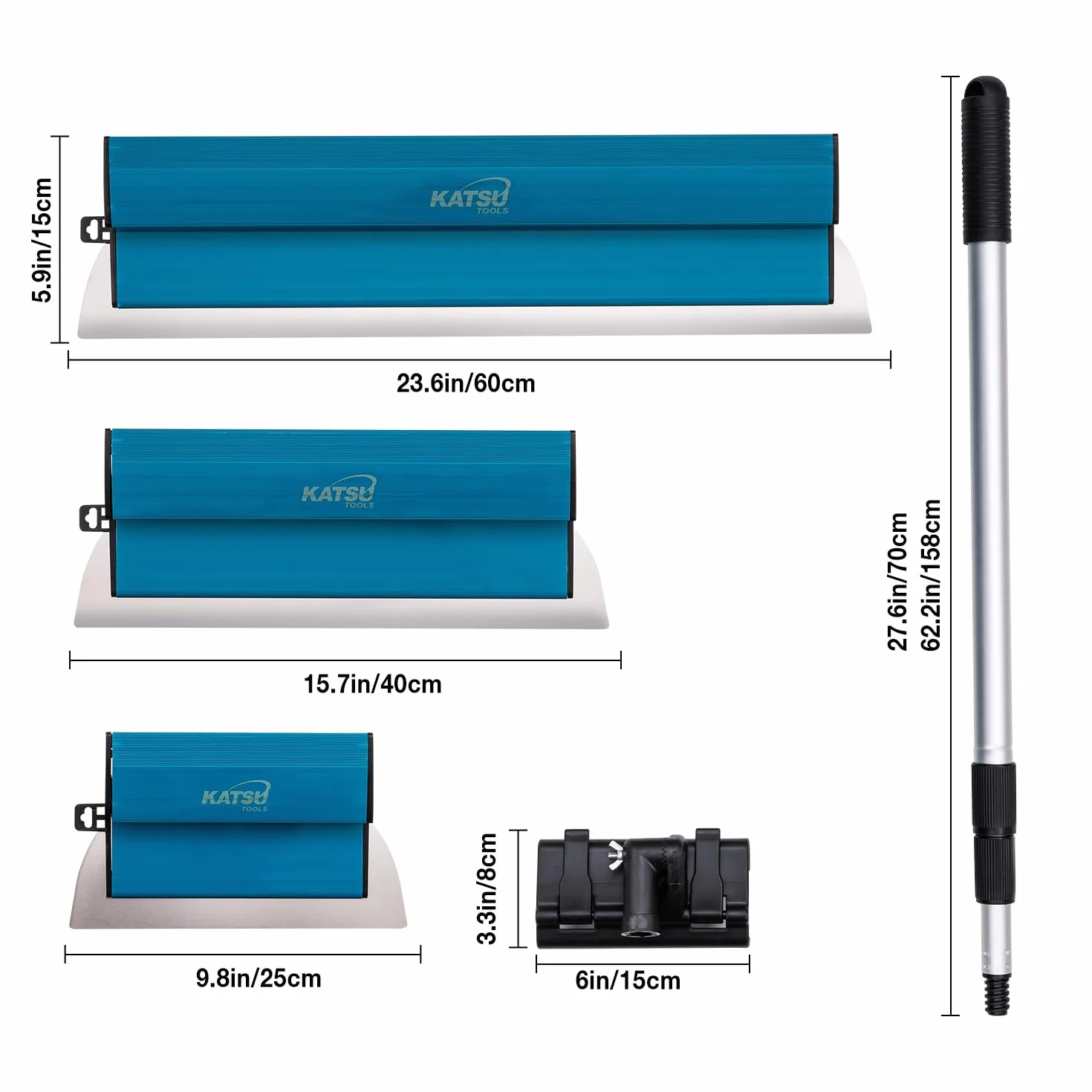 KATSU Tools Zestaw szpachli do płyt gipsowo-kartonowych, 25 + 40 + 60 cm, ostrza ze stali nierdzewnej, szpachelka, deska, tynk ścienny i sufitowy, narzędzia do wygładzania