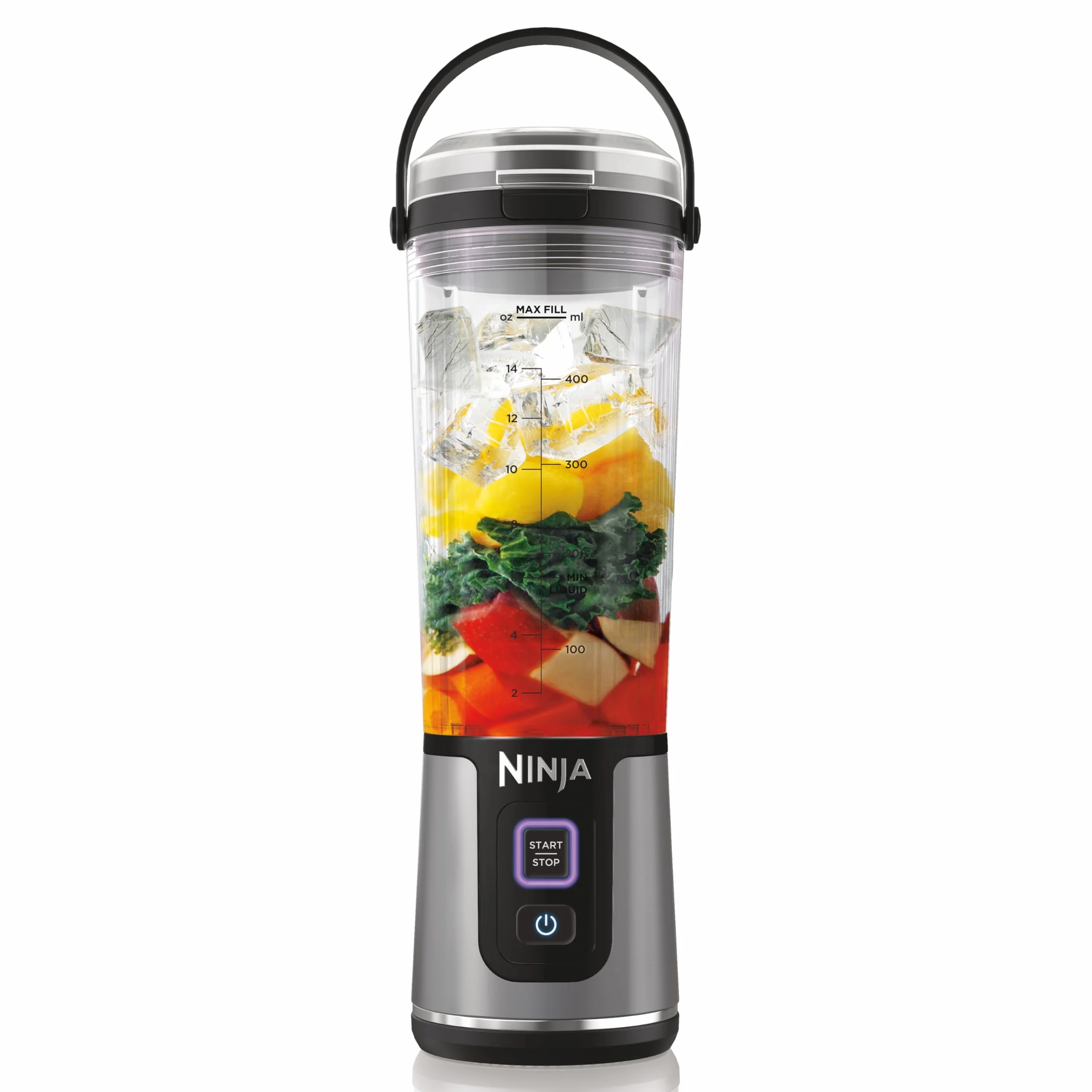 Ninja BC151UKBK przenośny blender, 530 ml, bezprzewodowy mini blender, do ładowania, przenośne smoothie, koktajle proteinowe, mieszanki lodu i mrożonych owoców, czarny