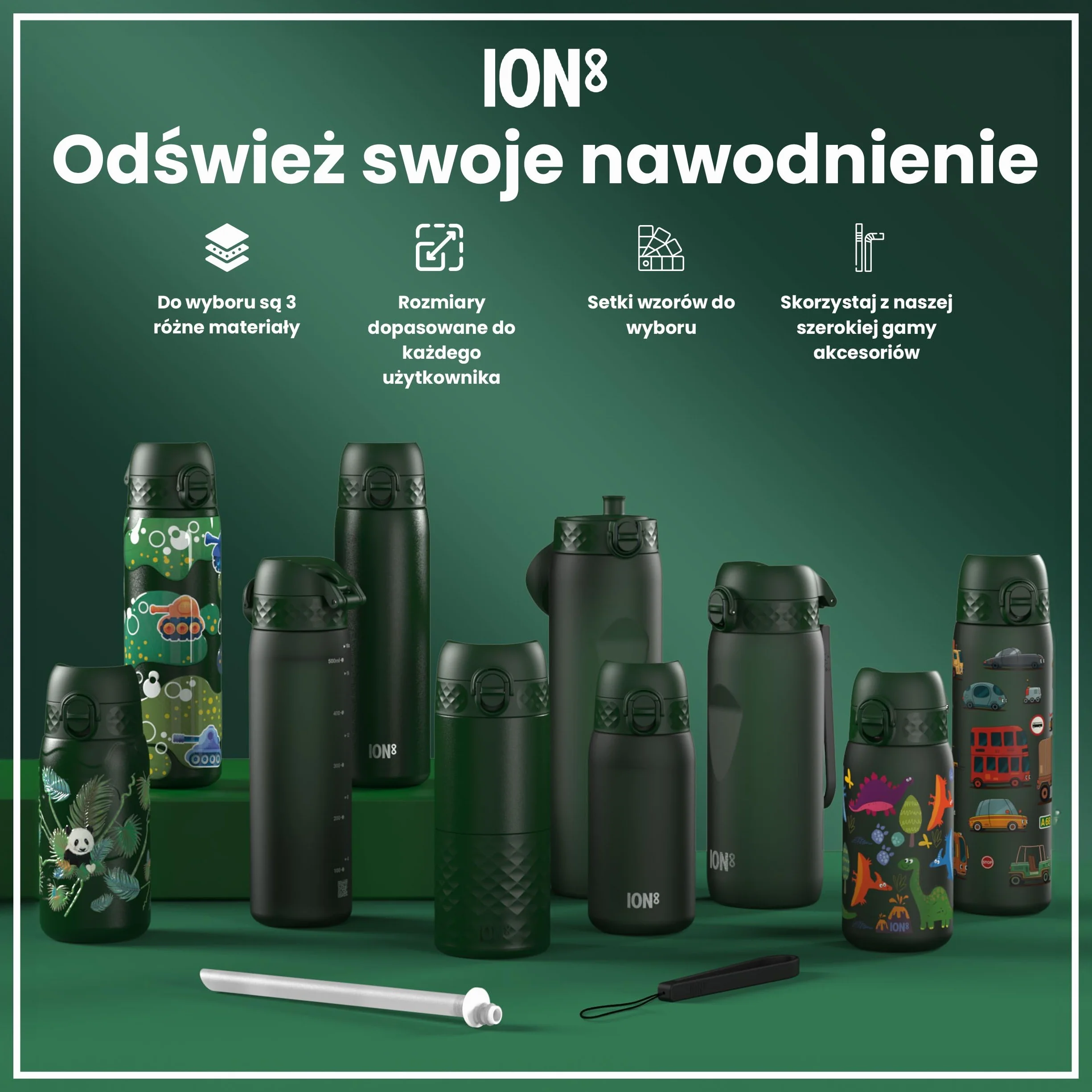 ION8 Butelka na Wodę ze Lekki Stali, 600 ml/20 oz, Nieocieplany, Szczelna, Łatwe Otwieranie, Bezpieczny Zamek, Można Myć w Zmywarce, Higieniczne Pokrycie, Składany Uchwyt, Czołgi
