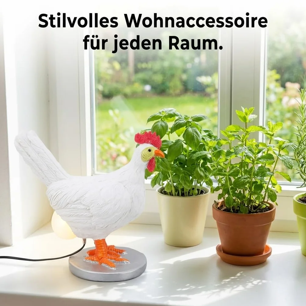 Ejoyous z kurczakiem Zabawna - stołowa z jajkiem kurzym wykonana z żywicy Lampka nocna LED kurze do dekoracji salonu i sypialni