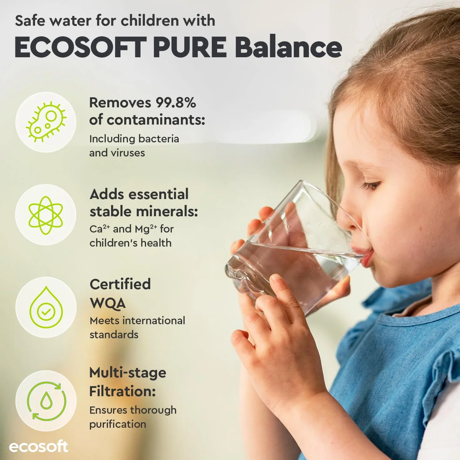 Ecosoft PURE Balance Kompaktowy filtr odwróconej osmozy | Bez pompy | Poprawia smak domowej wody pitnej