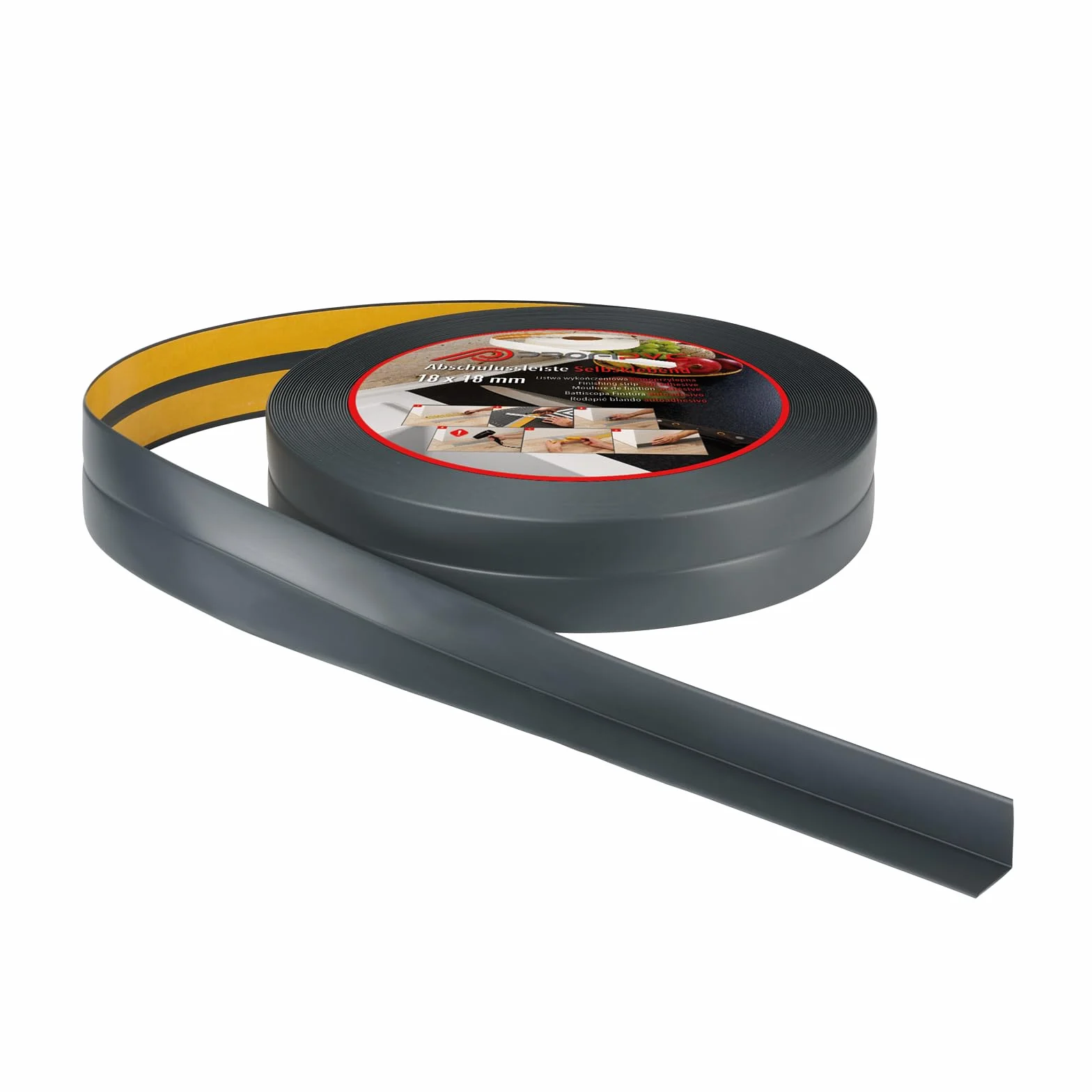 ProfiPVC Miękka listwa przypodłogowa 18 x 18 mm, 5 m, do kuchni i łazienki, samoprzylepna listwa wykończeniowa z PCW, elastyczna listwa giętka, taśma uszczelniająca do fug, antracytowa