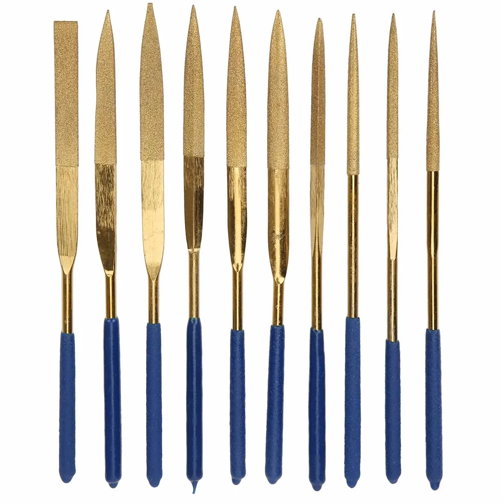 Pilnik Diamentowy, 10 Sztuk/Zestaw 4x160mm Pilnik Diamentowy, Mini Stal Pokryta Tytanem Pilnik środkowy grubość Diamentów Zestaw Pilników Igłowych do Uchwytów Pilników