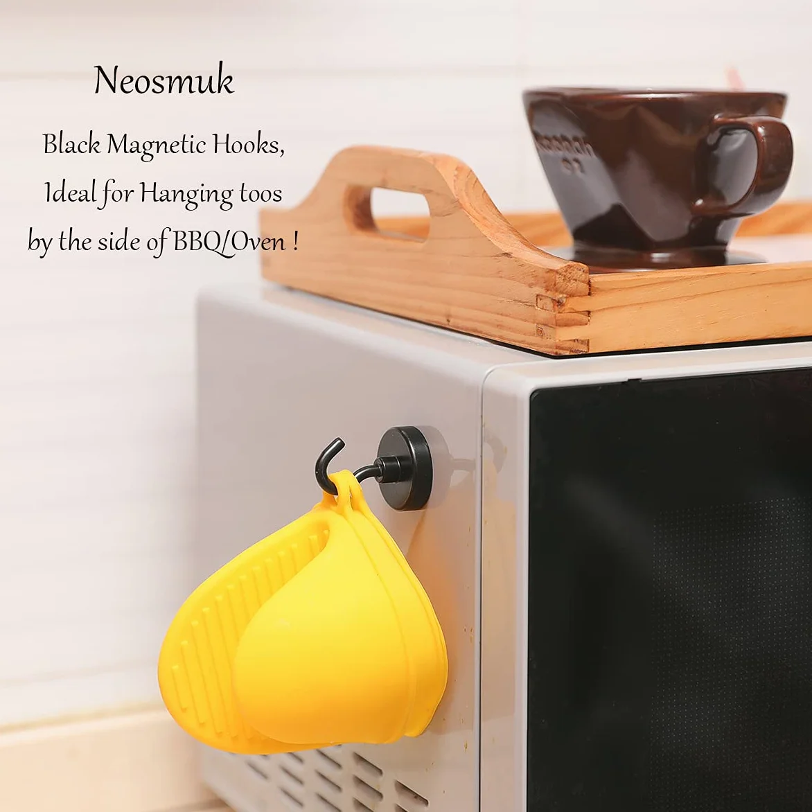 Neosmuk Czarne haczyki magnetyczne, wytrzymałe, 45 kg, bardzo mocny magnes z metalowym haczykiem, na lodówkę, super magnes do rejsu, grilla, kuchni, klasy, duży wieszak magnetyczny na drzwi, grill