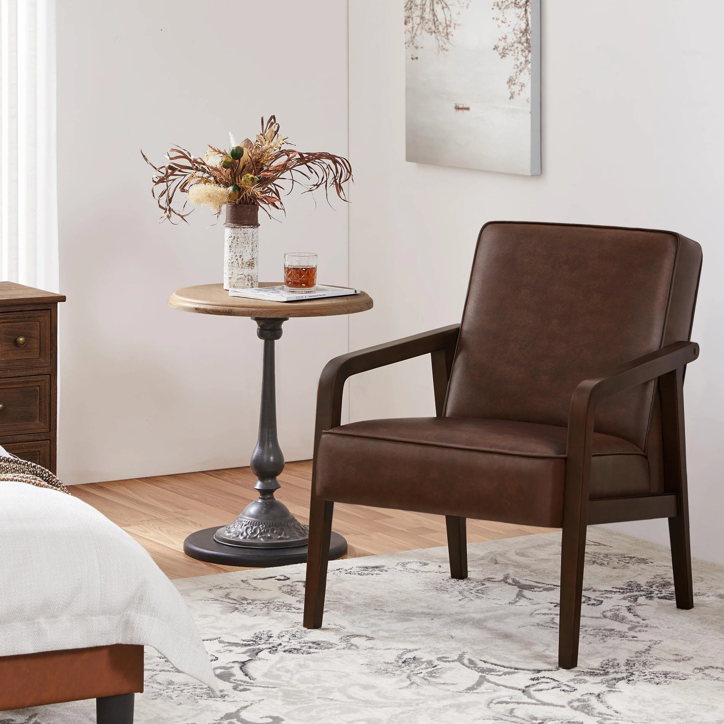 Yaheetech Fotel tapicerowany w stylu vintage, fotel telewizyjny, fotel do czytania, pojedyncza sofa do salonu, sypialni, biura, recepcji, kina domowego, na balkon, ciemnobrązowy