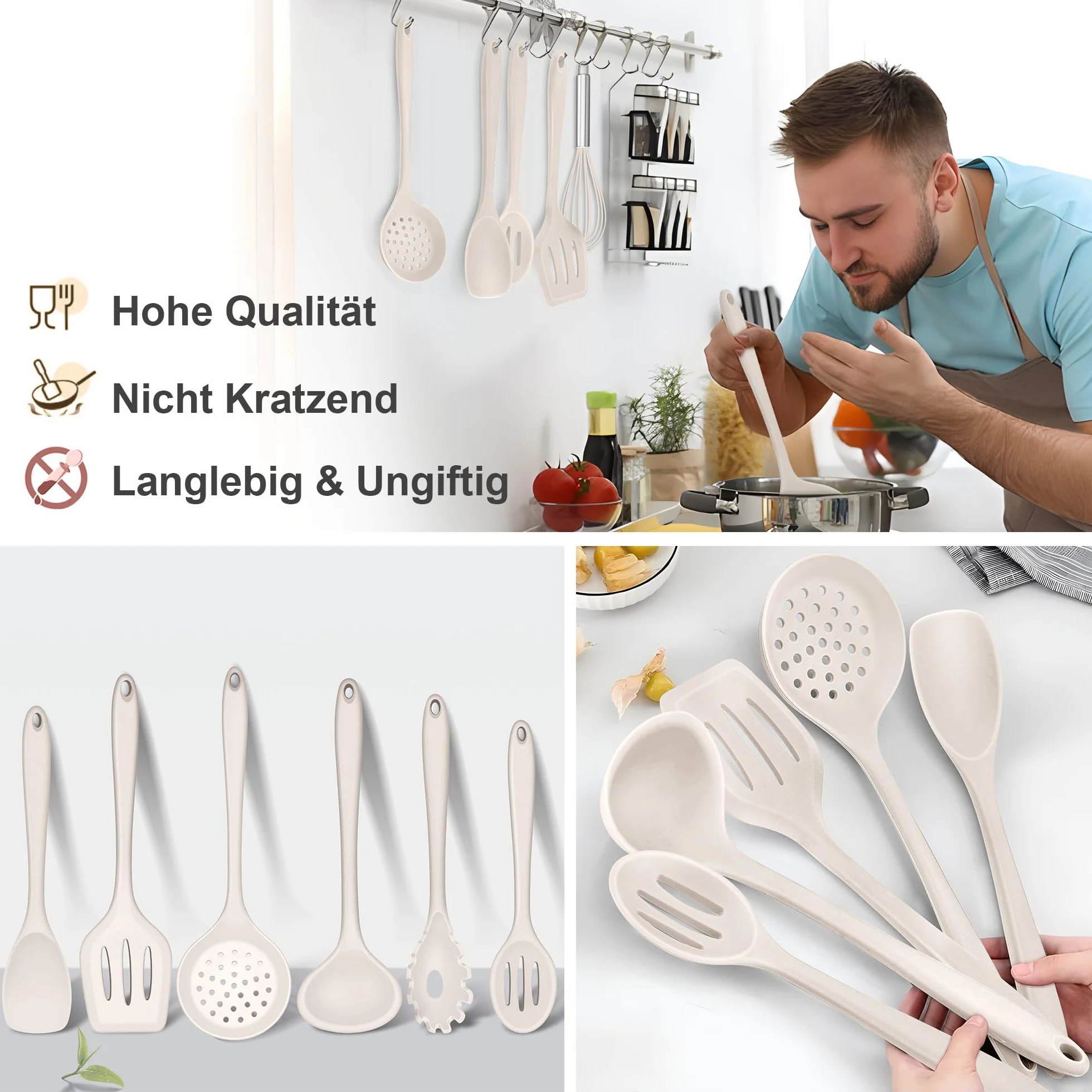 HaWare Zestaw przyborów kuchennych, 9-częściowy zestaw silikonowych przyborów kuchennych, odporne na wysokie temperatury, nieprzywierające, z uchwytem na przybory, nadają się do mycia w zmywarce