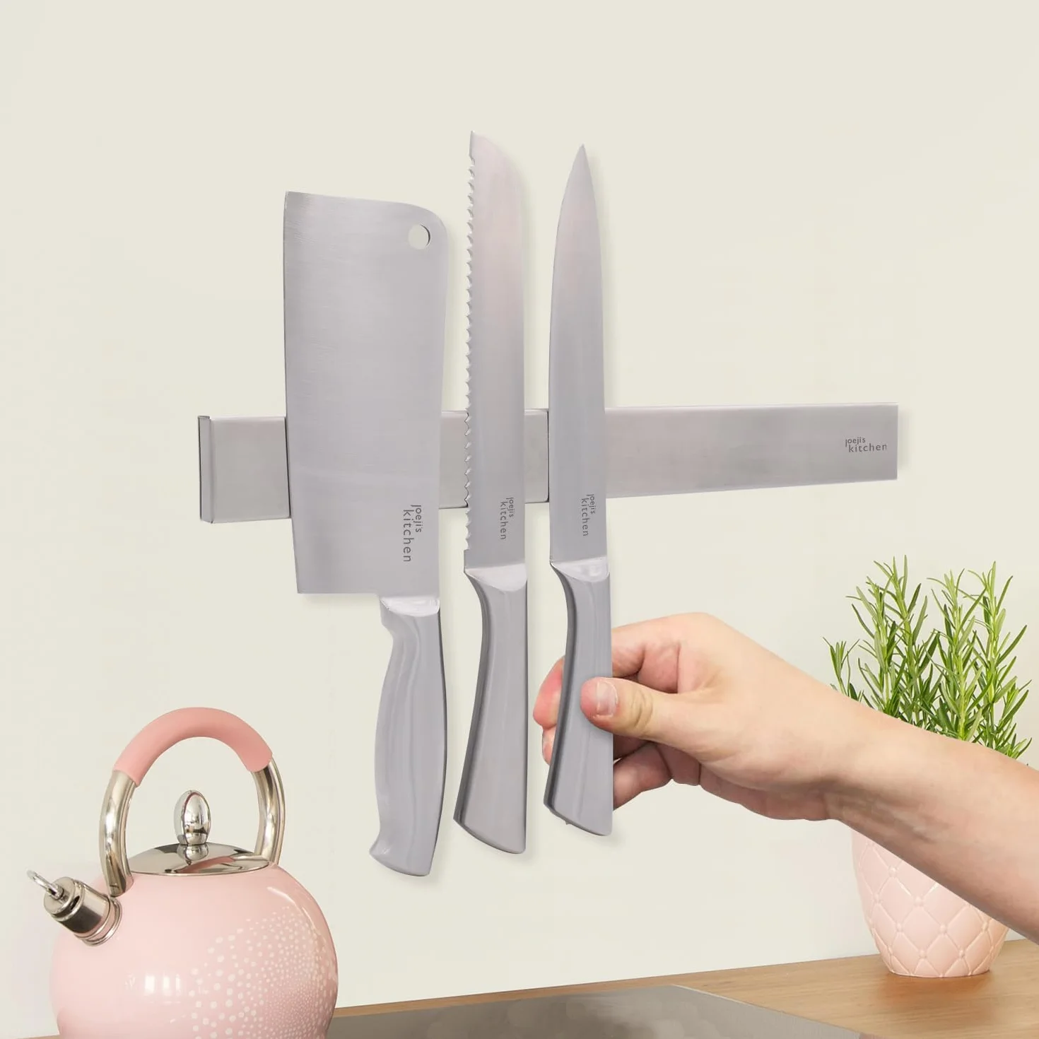Joeji's Kitchen Mocny magnetyczny uchwyt na noże 40 cm, stal nierdzewna, łatwy montaż, klej 3M lub śruby, idealny do kuchni lub garażu, narzędzia