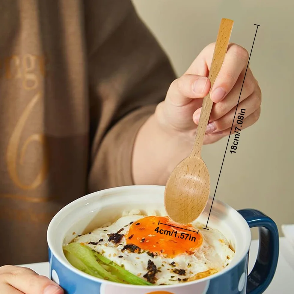 Zestaw drewnianych łyżek, 4 szt. 18 cm drewniana długa rączka łyżka drewniane sztućce łyżki łyżki stołowe japoński styl drewniane przybory kuchenne do jedzenia, mieszanie