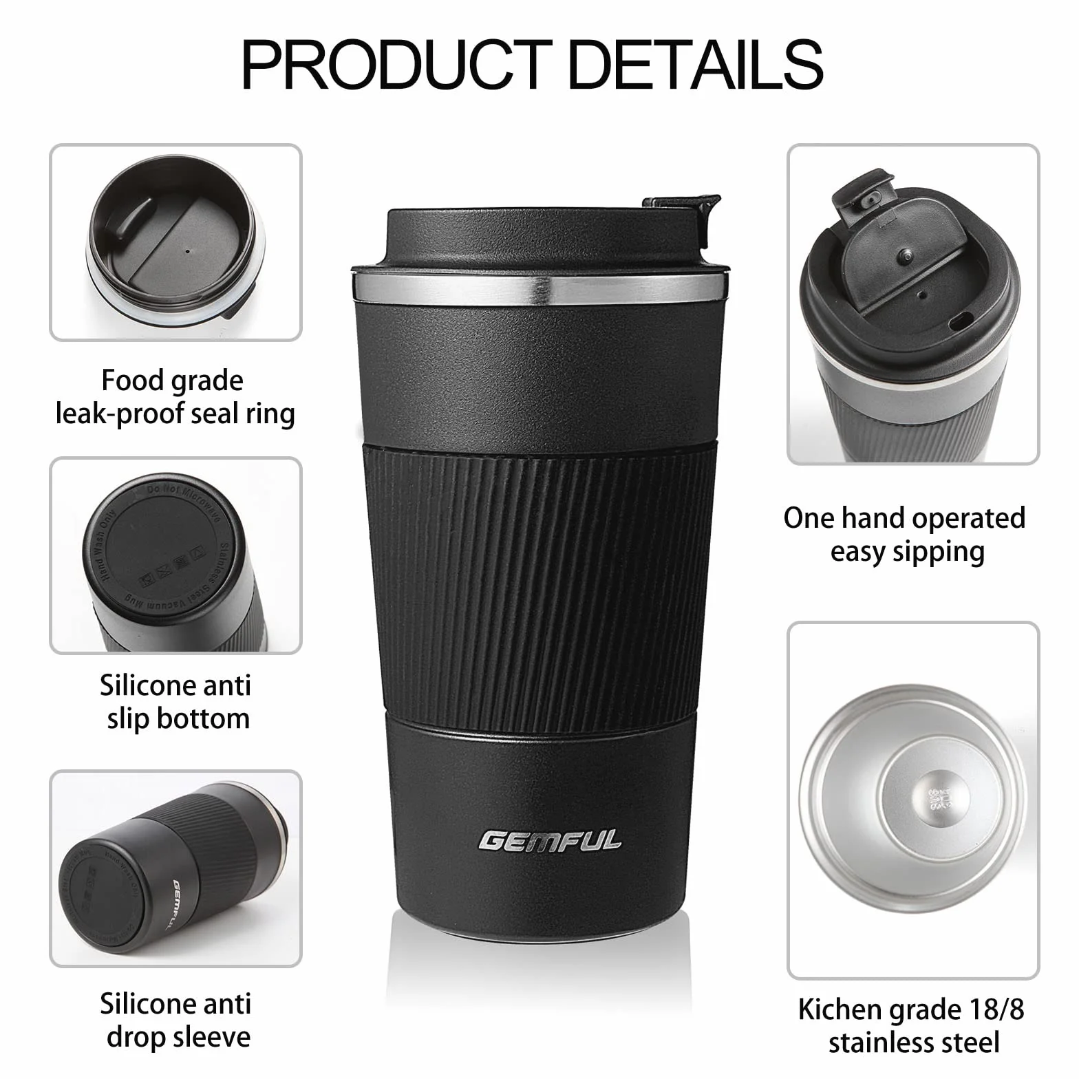 GEMFUL Coffee To Go 510ml Szczelny Kubek Termiczny ze Stali Nierdzewnej