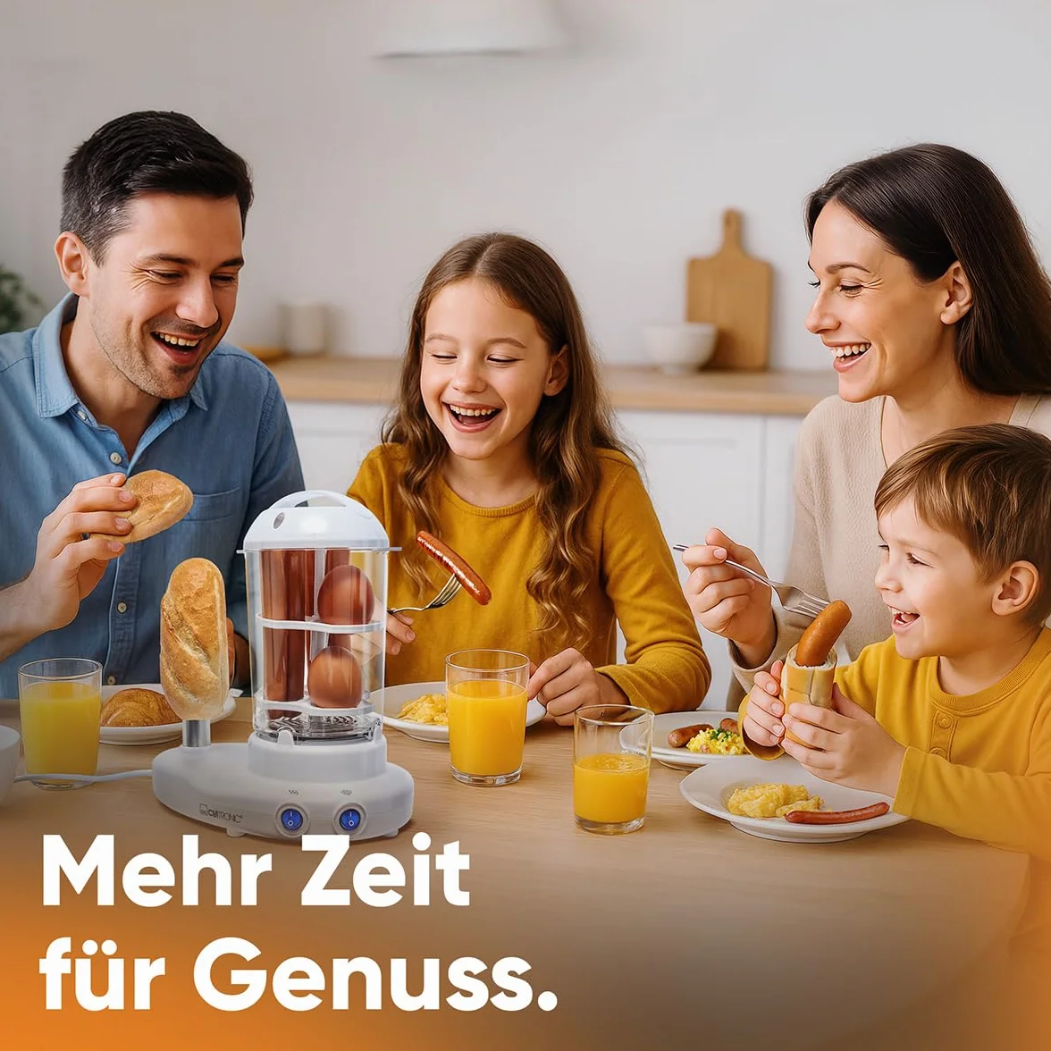 Clatronic HDM 3420 - 2 w 1: producent hot dogów i kotłów do jajek w jednym, białym, 380 W