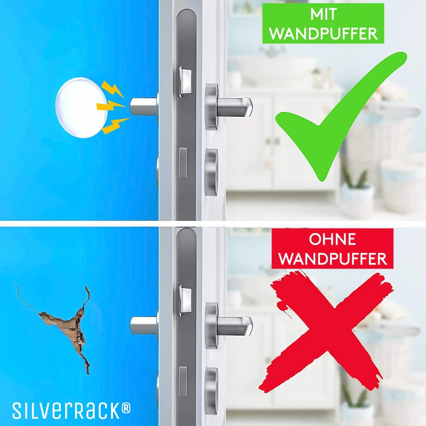 SilverRack Samoprzylepny stoper do drzwi, 40 mm, przezroczysty [12 sztuk] – odbojniki ścienne jako ochrona ścian i drzwi – odbojniki do drzwi jako stoper do klamek drzwiowych przed otwarciem drzwi