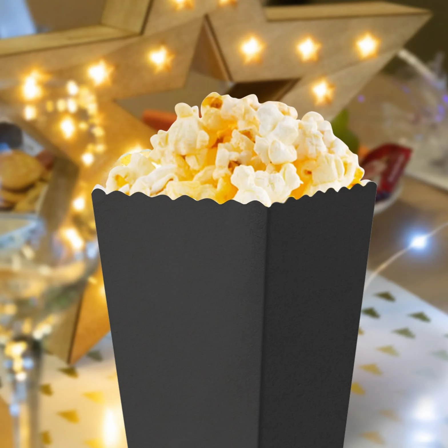 Pudełko z popcornem, cukierkami, pudełkami na przekąski i do kina, retro, urodzinowego wesela (czarne)