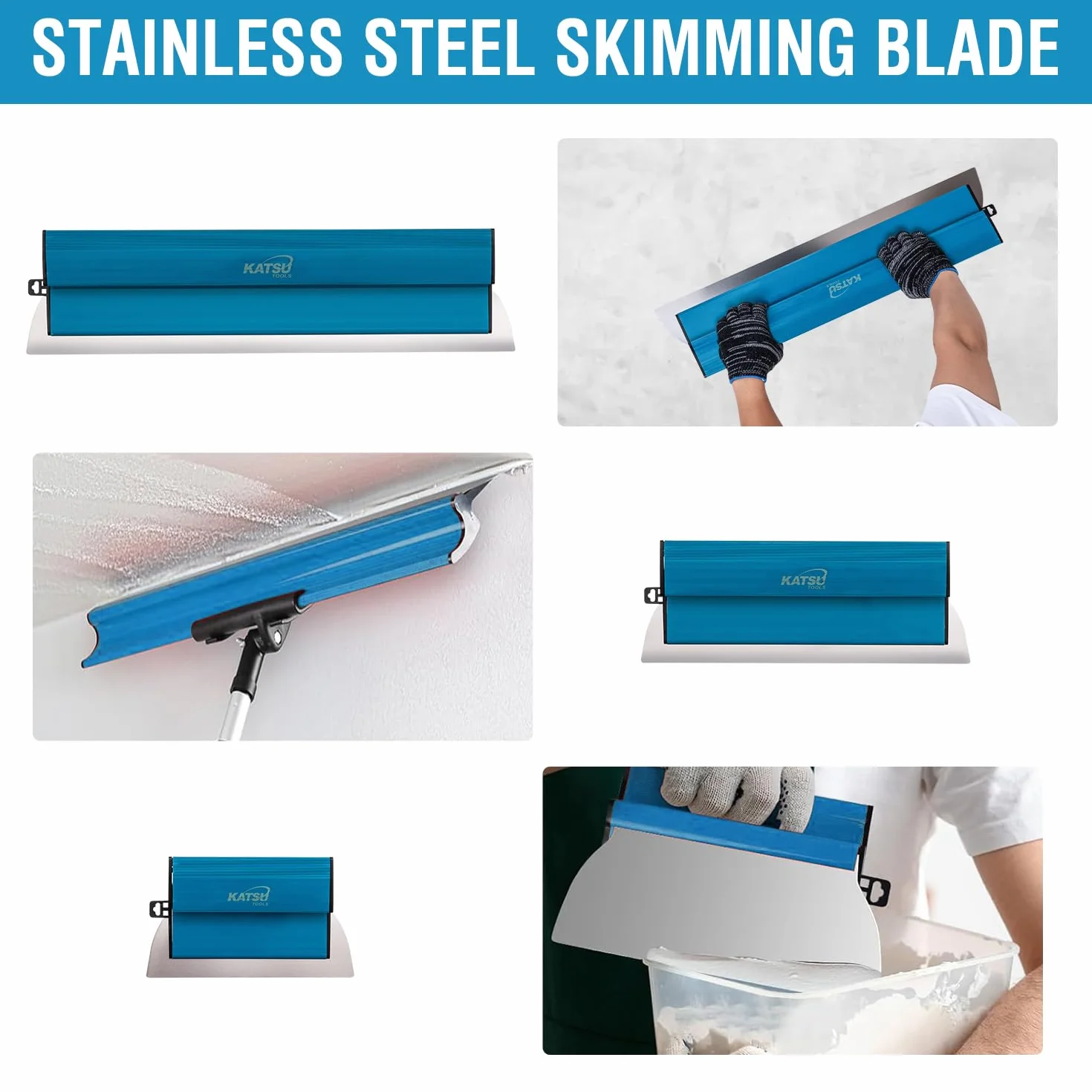 KATSU Tools Zestaw szpachli do płyt gipsowo-kartonowych, 25 + 40 + 60 cm, ostrza ze stali nierdzewnej, szpachelka, deska, tynk ścienny i sufitowy, narzędzia do wygładzania