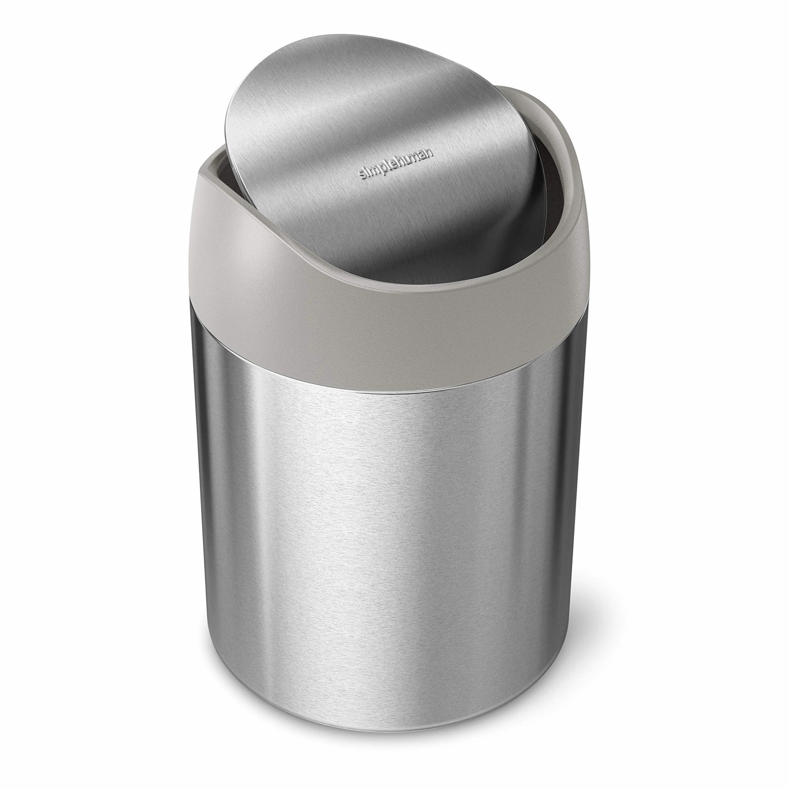 simplehuman CW2084 mini kosz o pojemności 1,5 l, blat kuchenny, biurko lub toaletka, wyważona pokrywa uchylna, łatwa do czyszczenia, odporna na odciski palców, szczotkowana stal nierdzewna